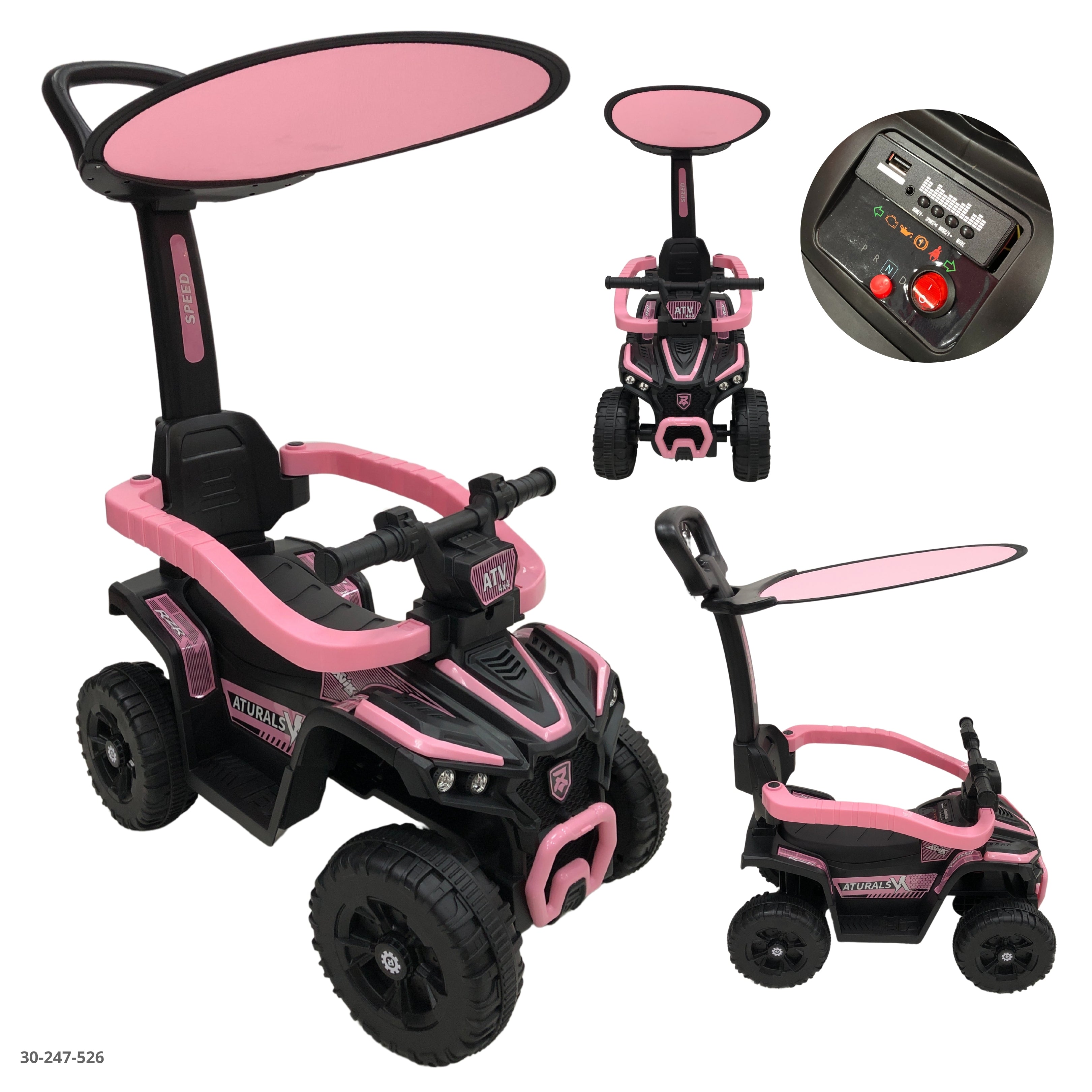 MOTO ROSA CON TECHO PARA NIÑOS