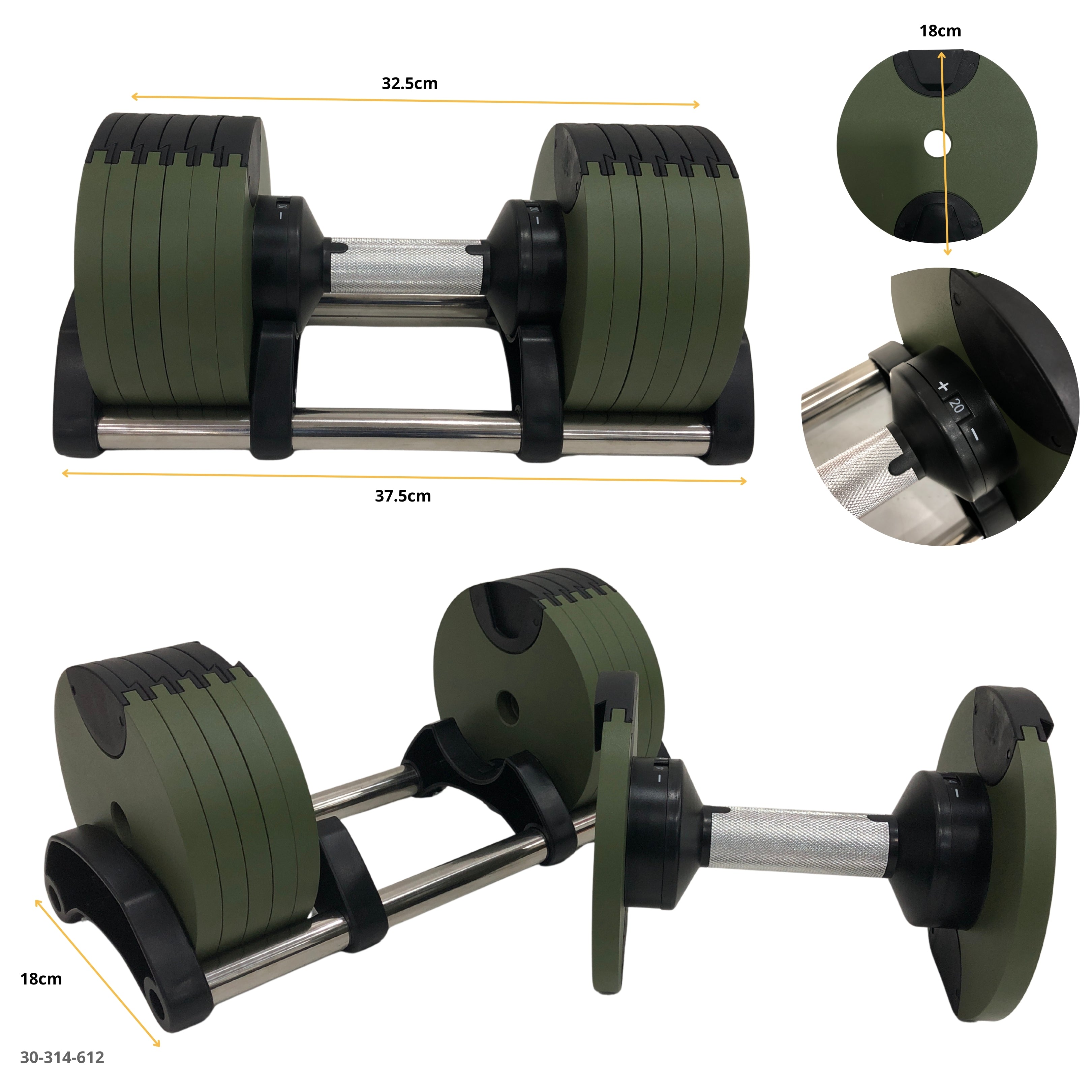MANCUERNA AJUSTABLE VERDE DE 2KG A 24KG
