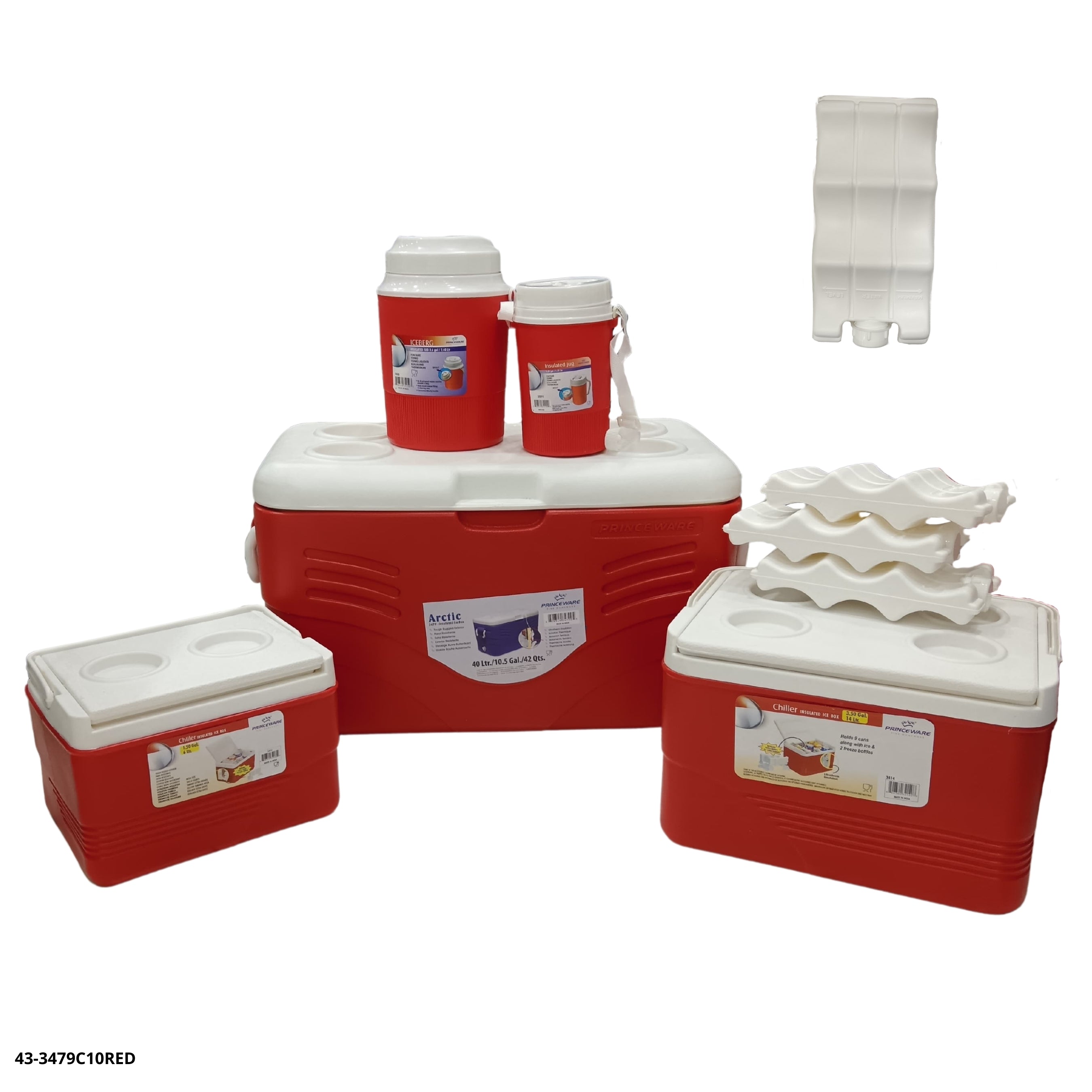 HIELERA ROJA SET 5 PZAS (40L+14L+6L+2.4L+1.25L)