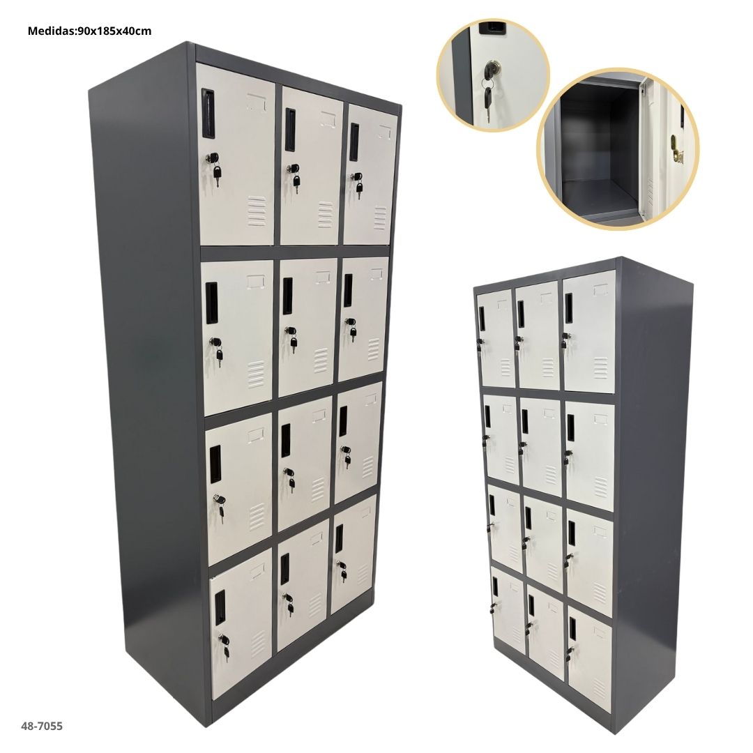 CASILLERO METALICO 12 PUERTAS GRIS OSCURO/BLANCO