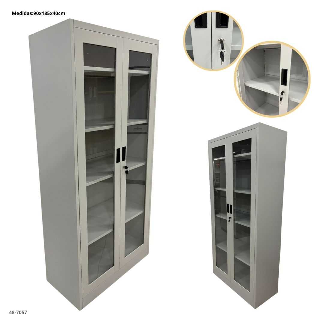 GABINETE METALICO CON 2 PUERTAS VIDRIO GRIS CLARO