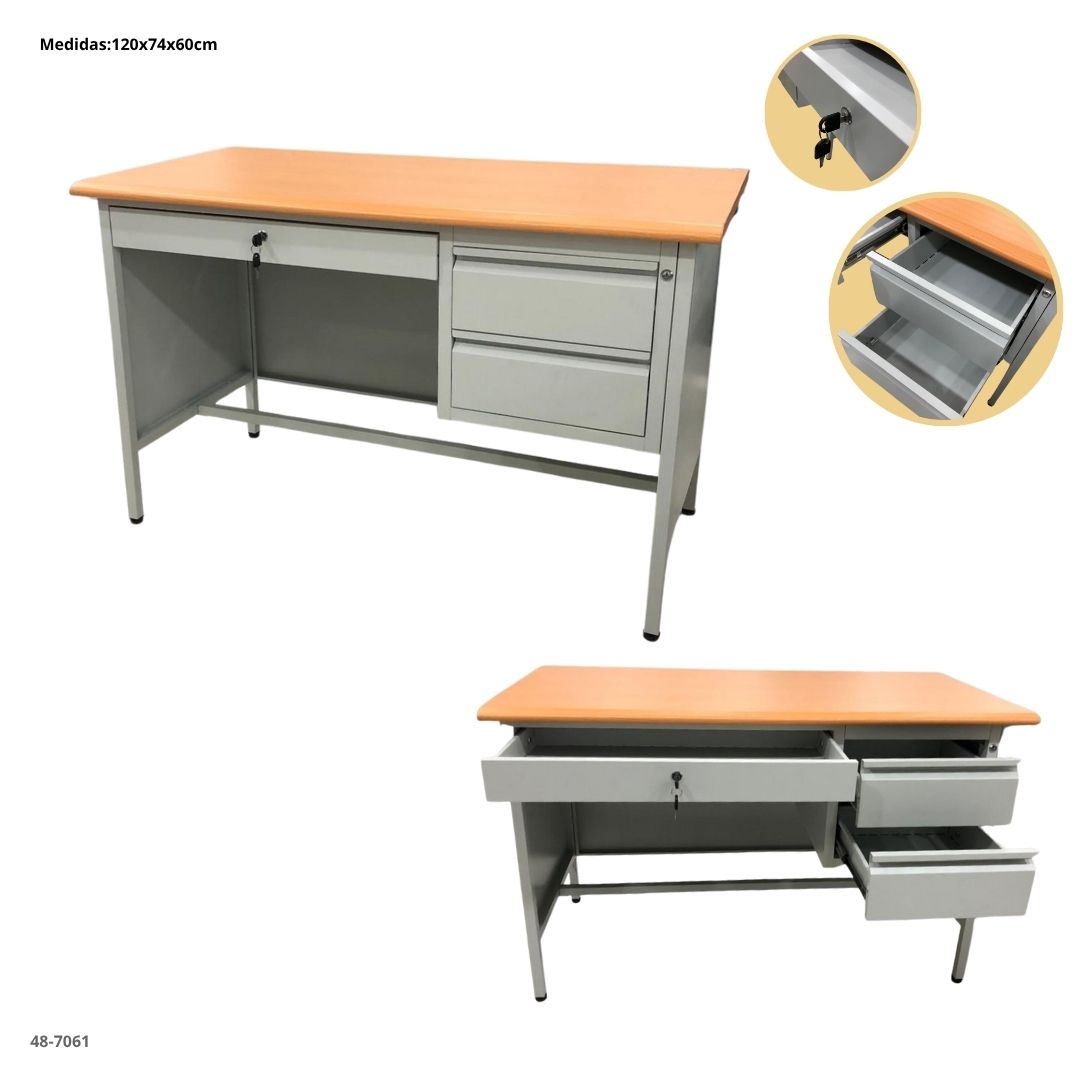 ESCRITORIO DE OFICINA METALICO GRIS CON 3 GAVETAS 120*60*75CM