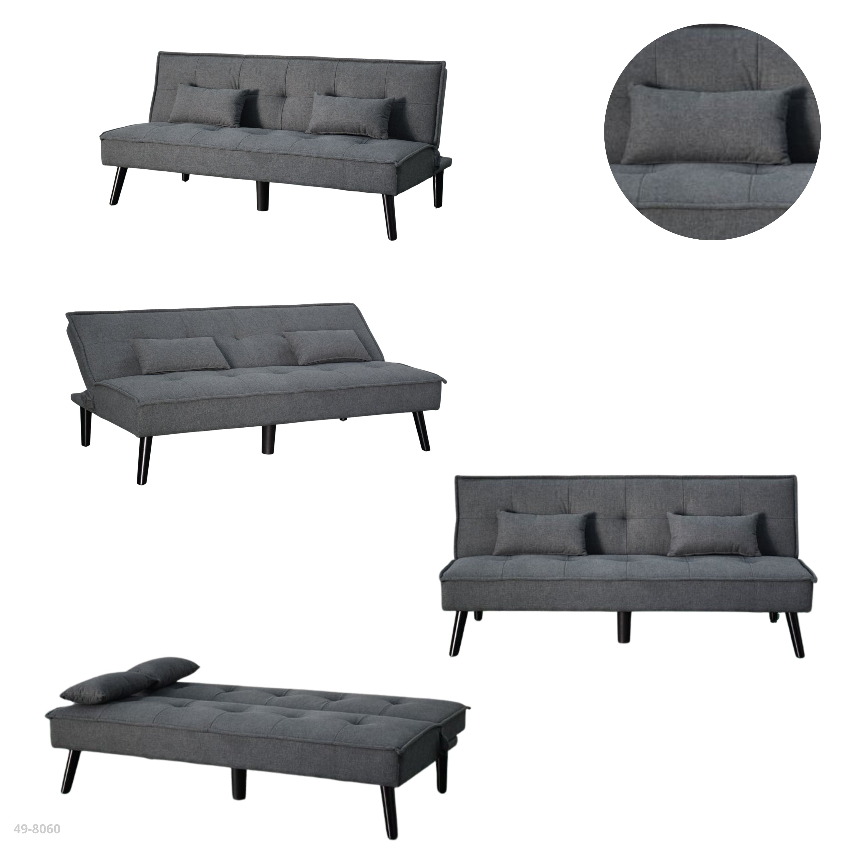 SOFA CAMA GRIS OSCURO/PATAS NEGRAS