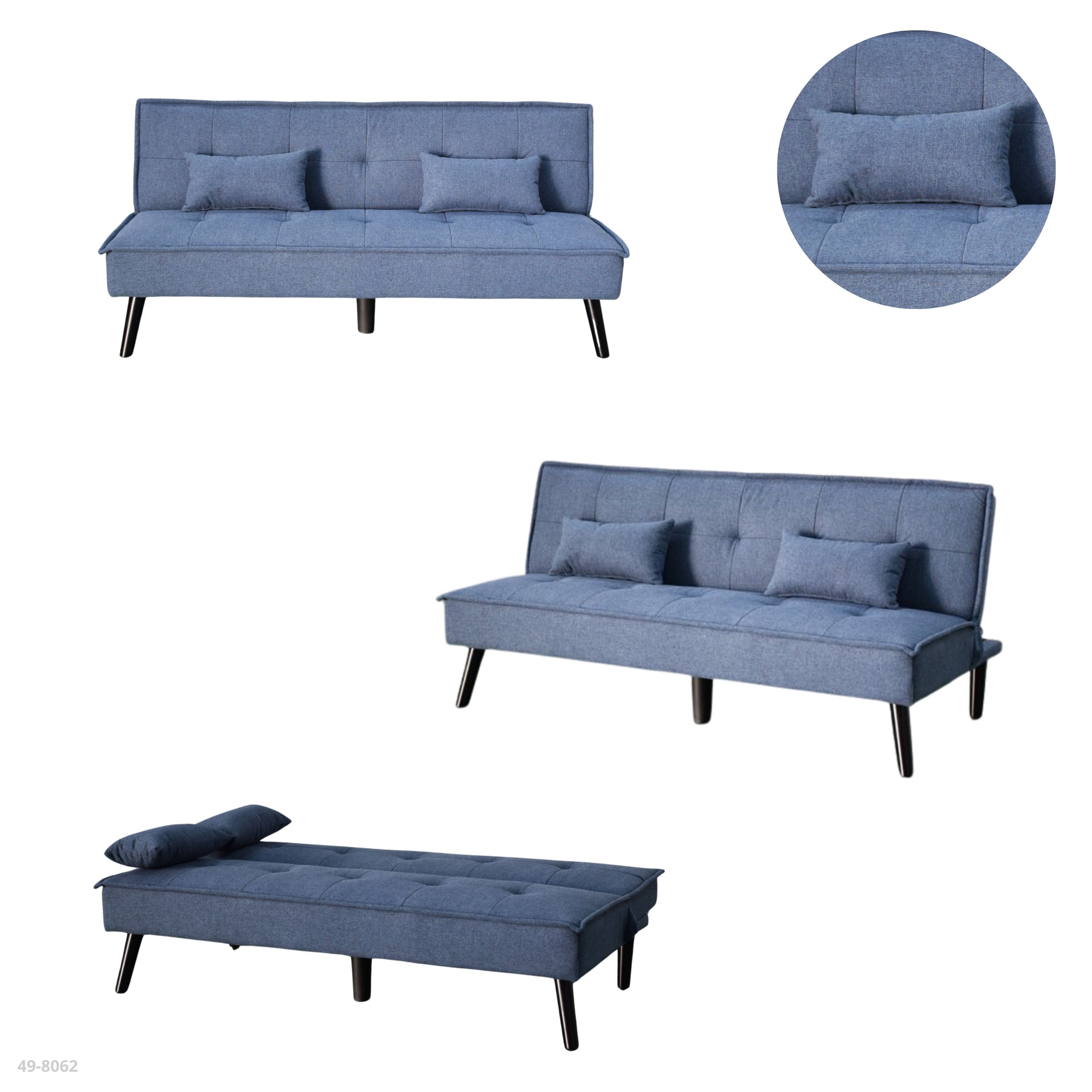 SOFA CAMA GRIS AZULADO/PATAS NEGRAS