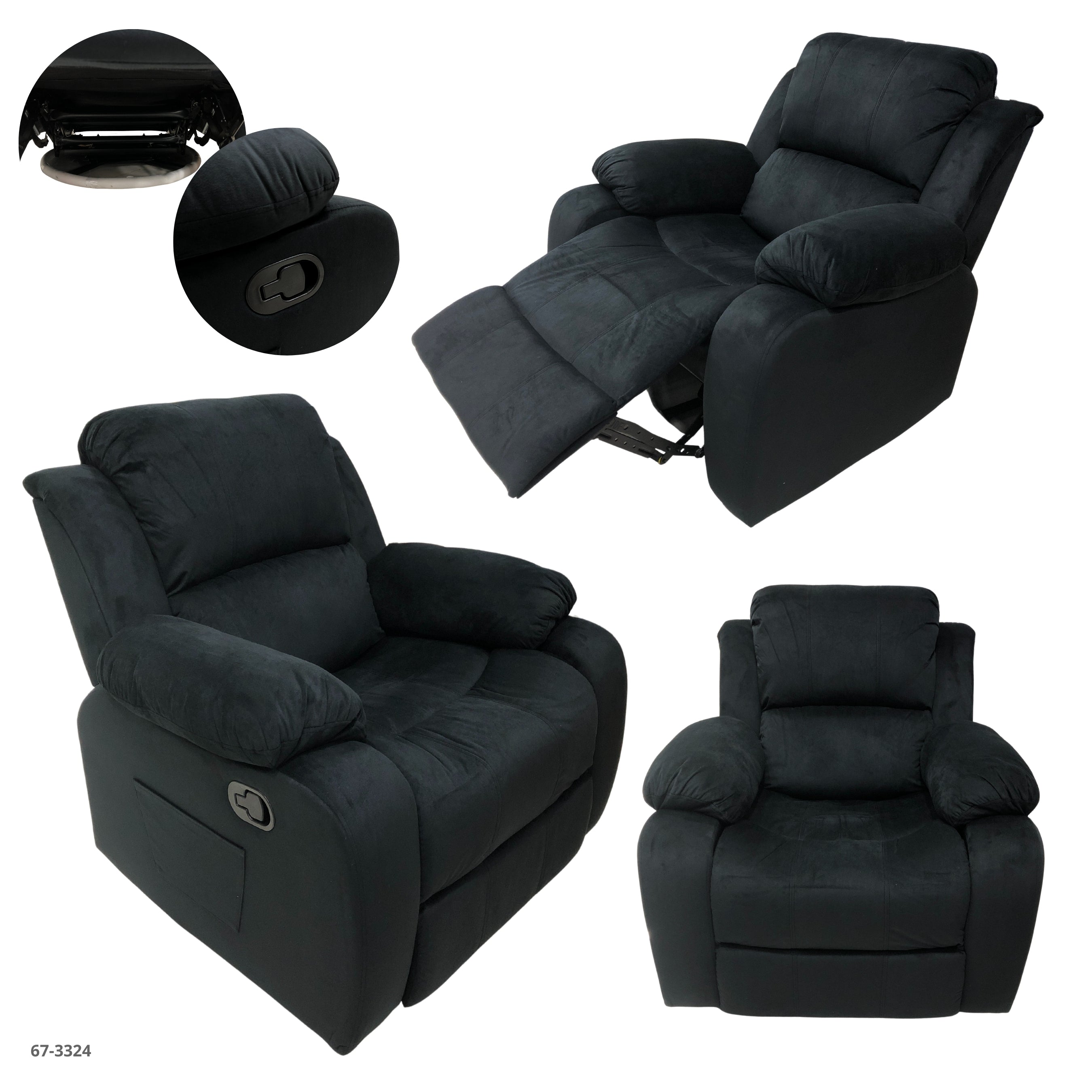 SOFA RECLINABLE GIRATORIO MECEDORA DE TELA NEGRA