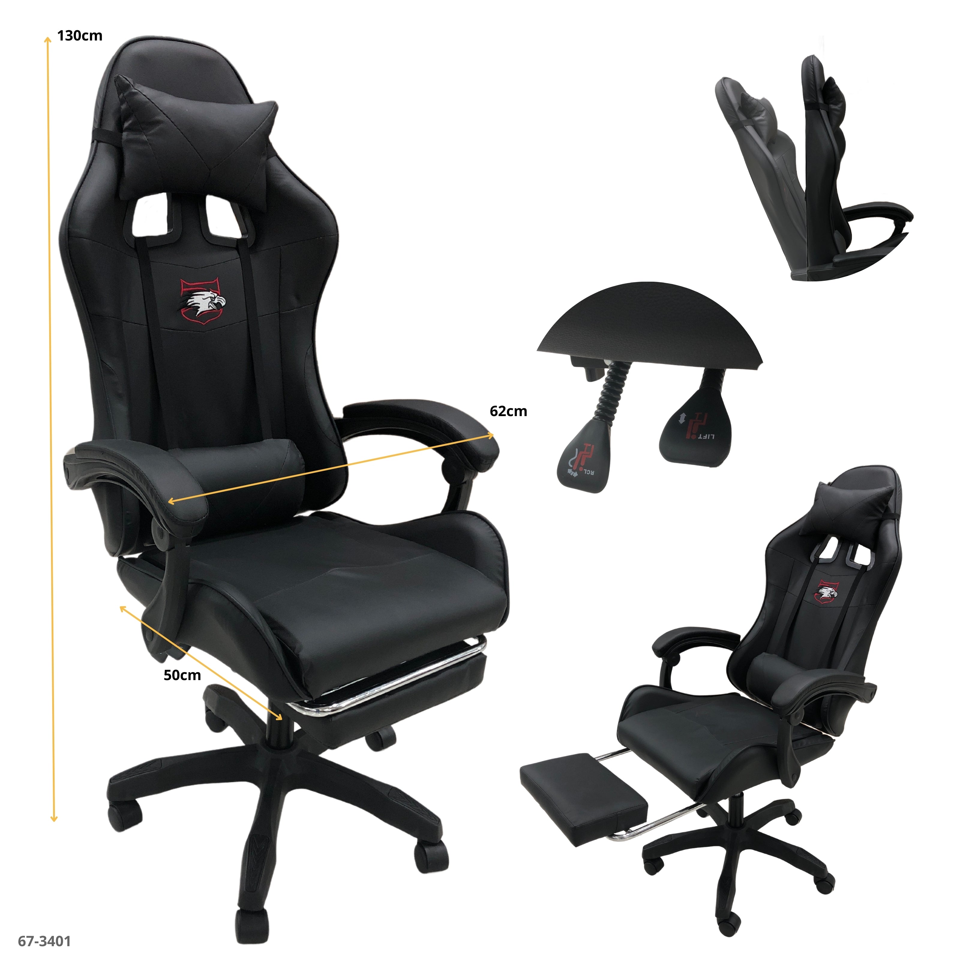 SILLA GAMING NEGRO CON REPOSA PIE