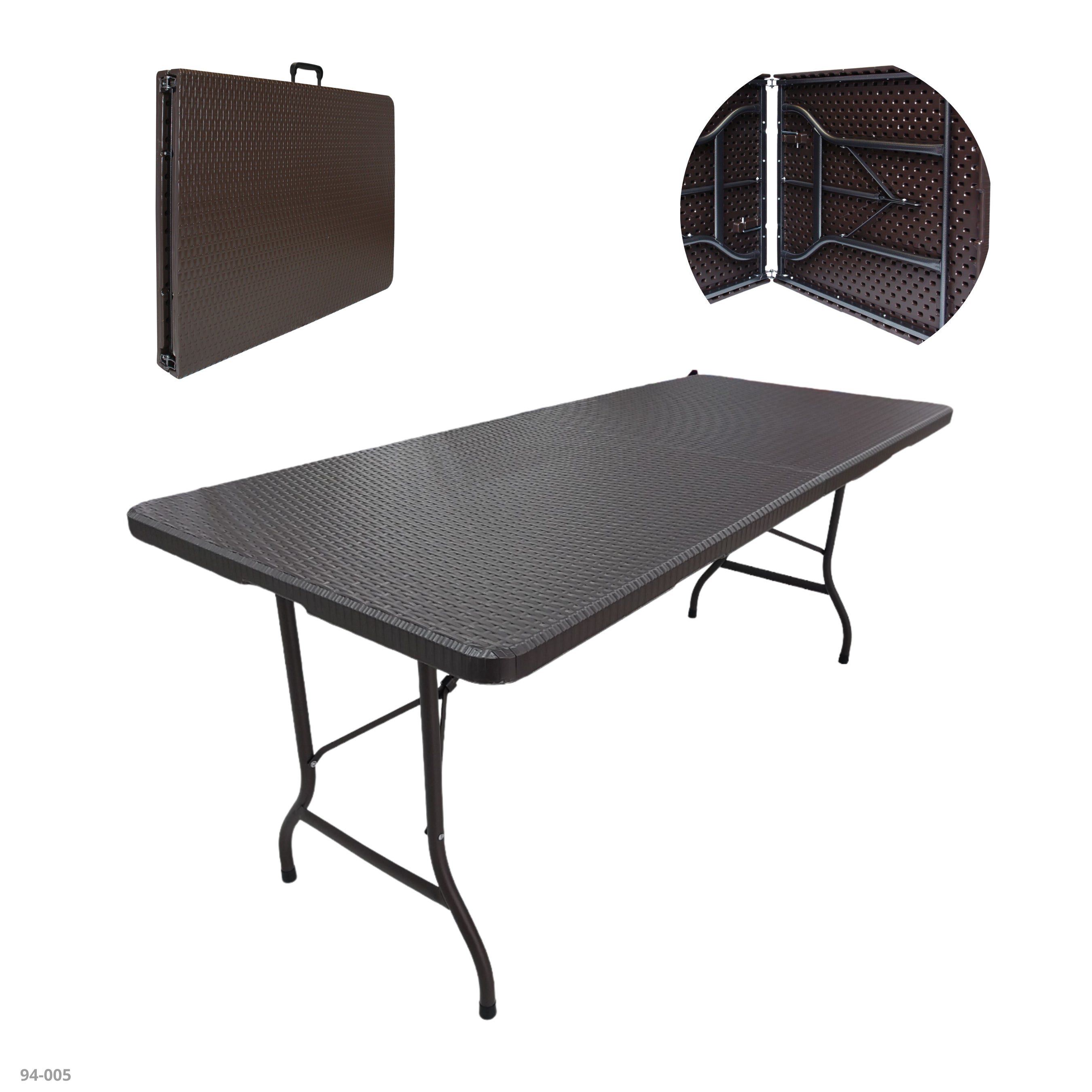 4' FOLDING TABLE PLASTIC RATTAN CHOCOLATE 94-RZK-120