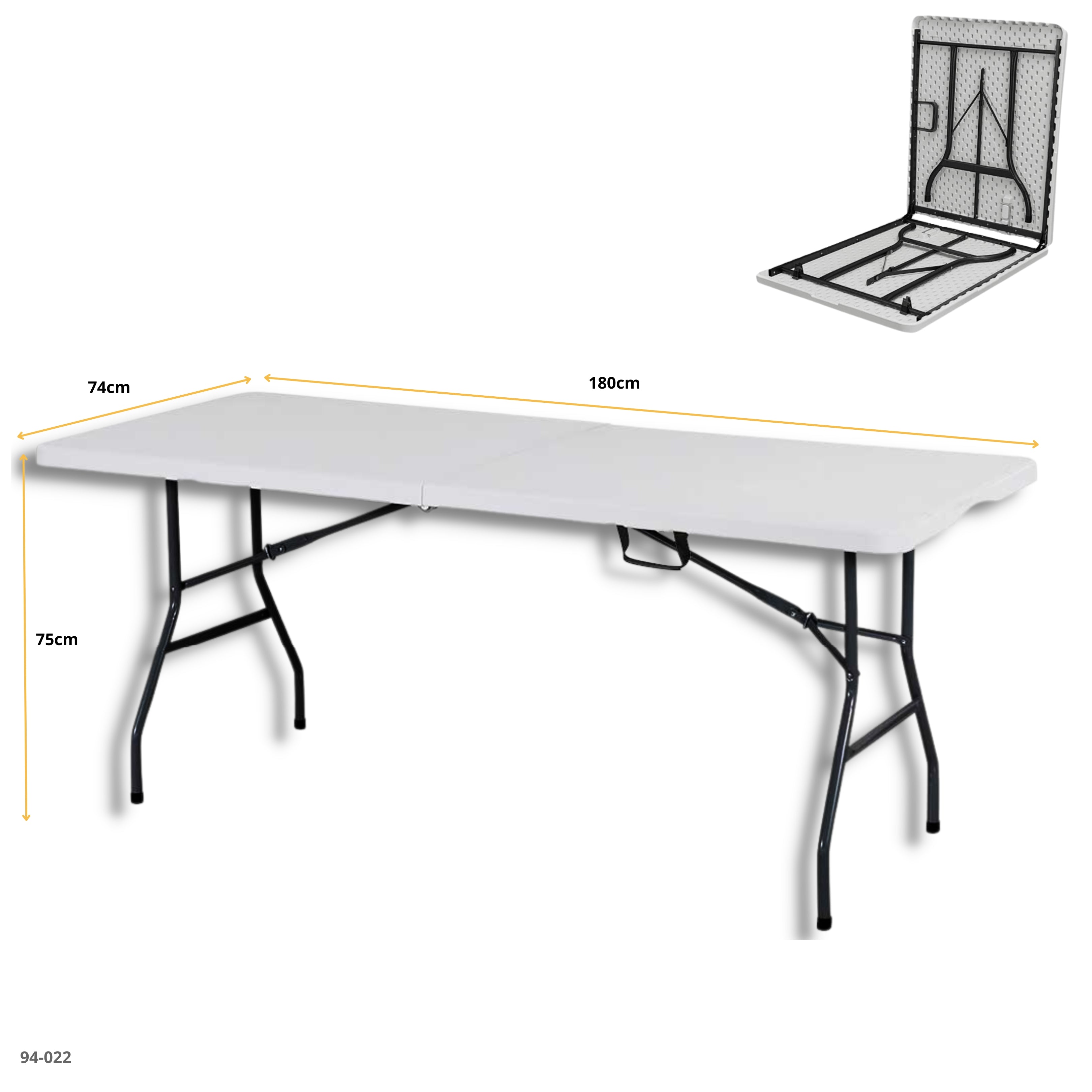 MESA 6' PLEGABLE DE PLASTICO BLANCO ESP 4.3CM 180X75X74CM ZK-180