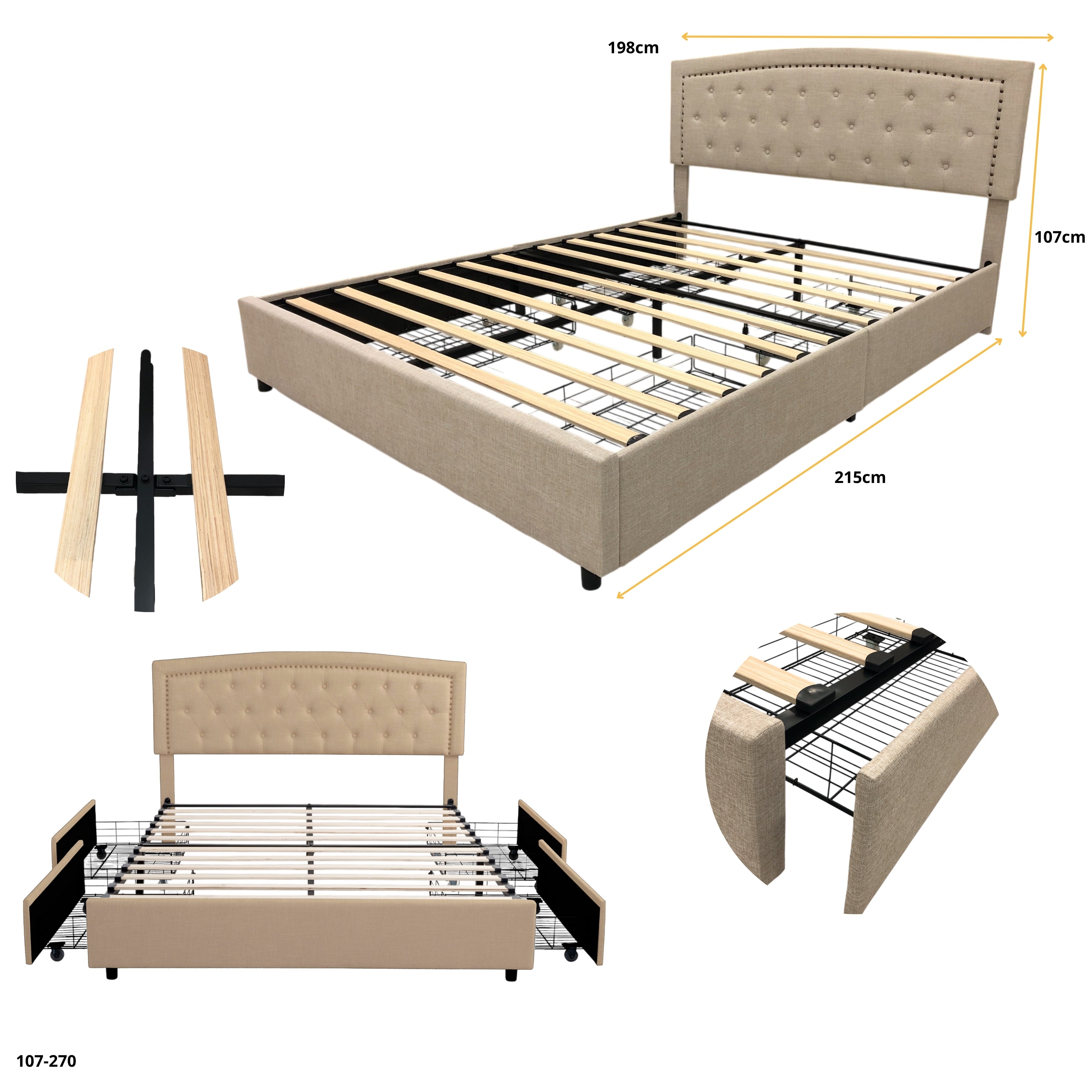 CAMA KING CREMA CON 4 GAVETAS
