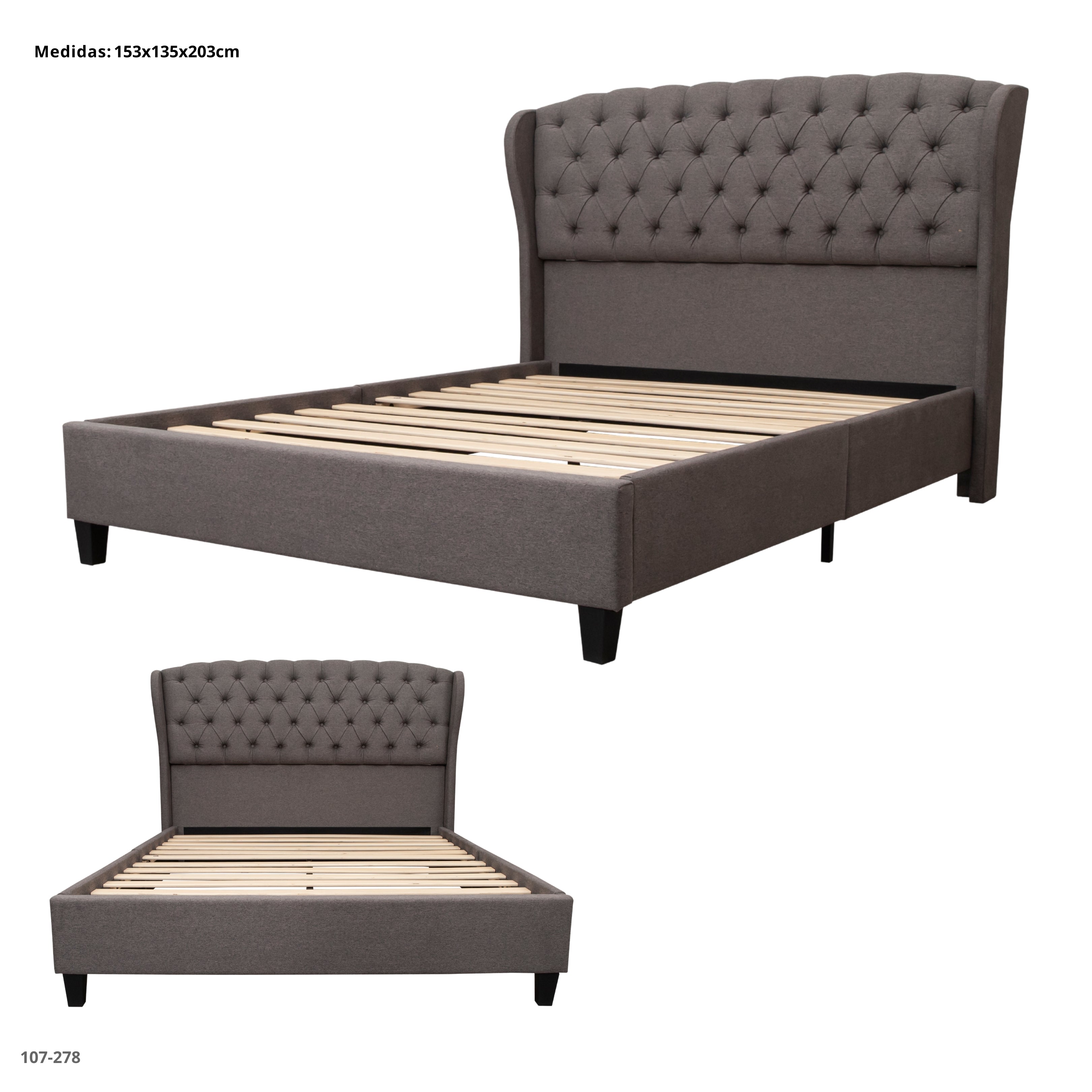 CAMA QUEEN GRIS OSCURO