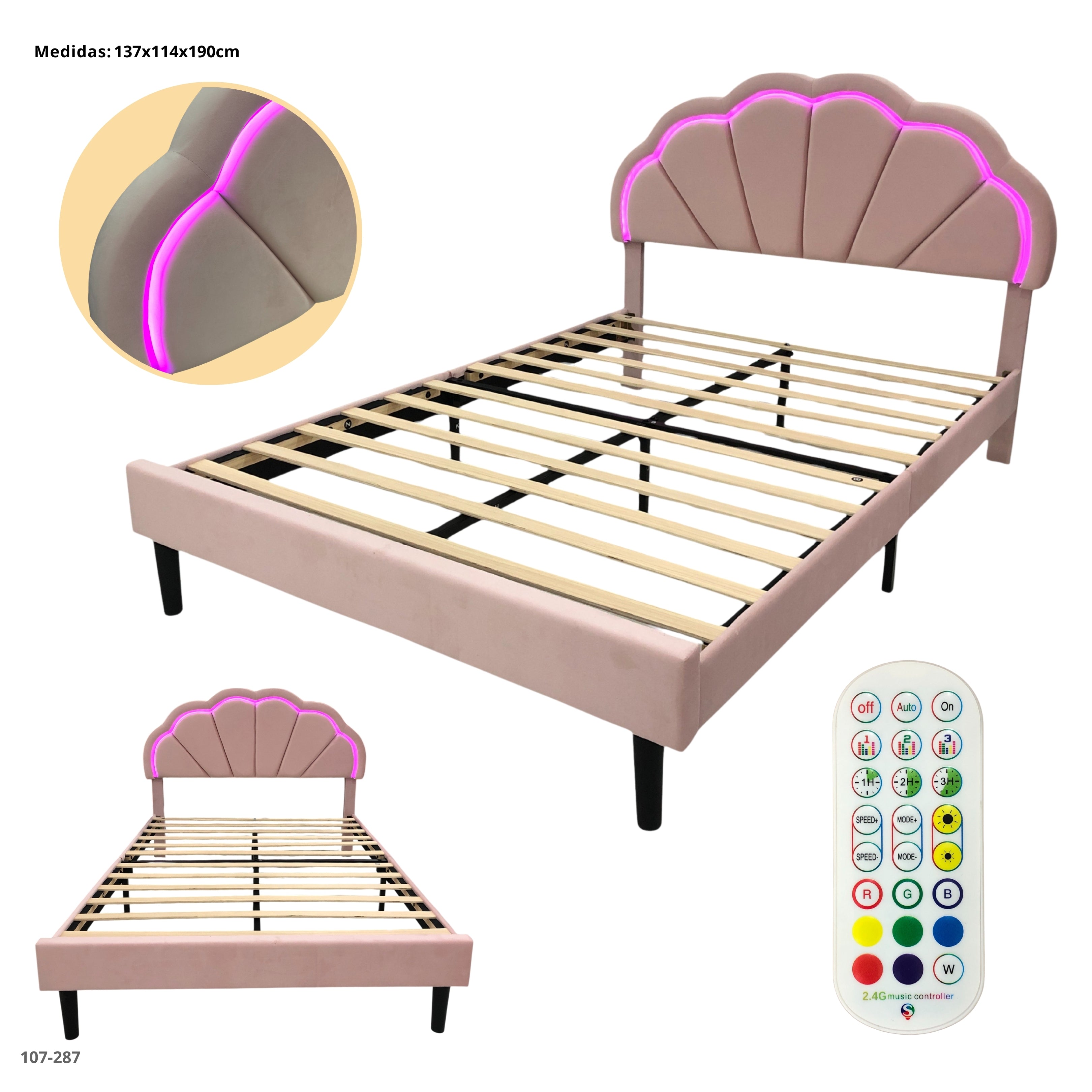 CAMA FULL ROSA/LED