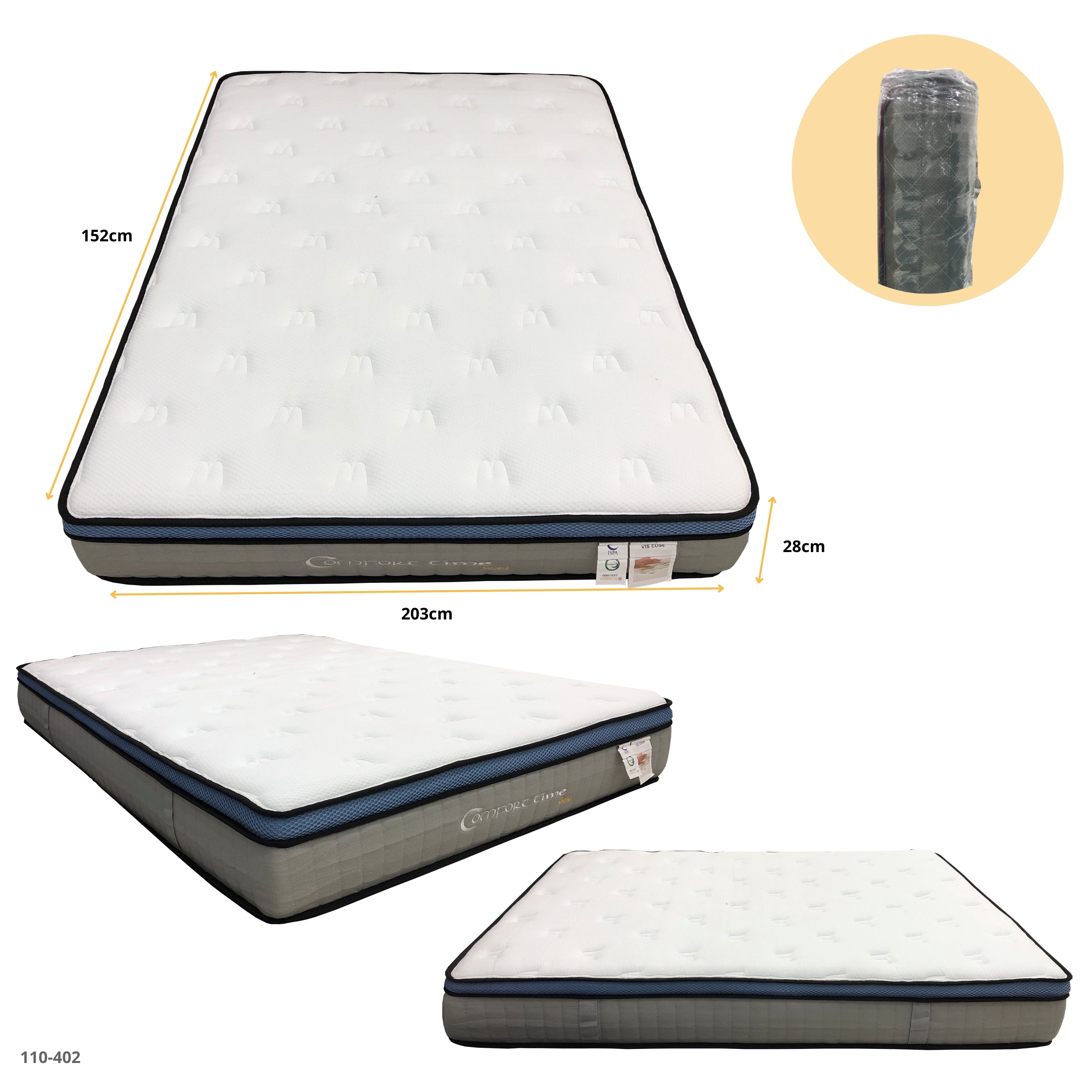 COLCHON EMPACADO AL VACIO QUEEN COMFORT TIME GOLD 152x203x28