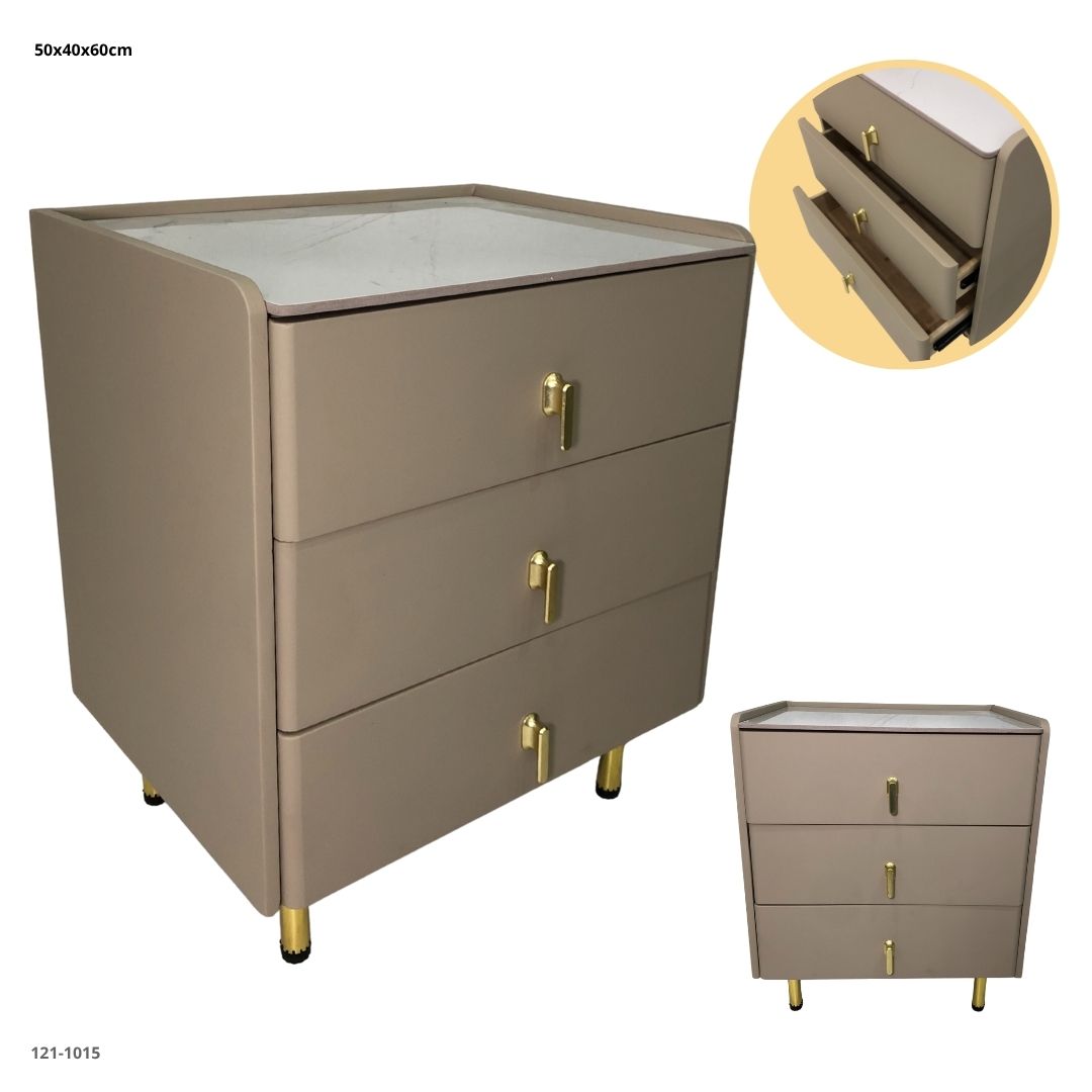 MESITA DE NOCHE BEIGE 3 GAVETAS