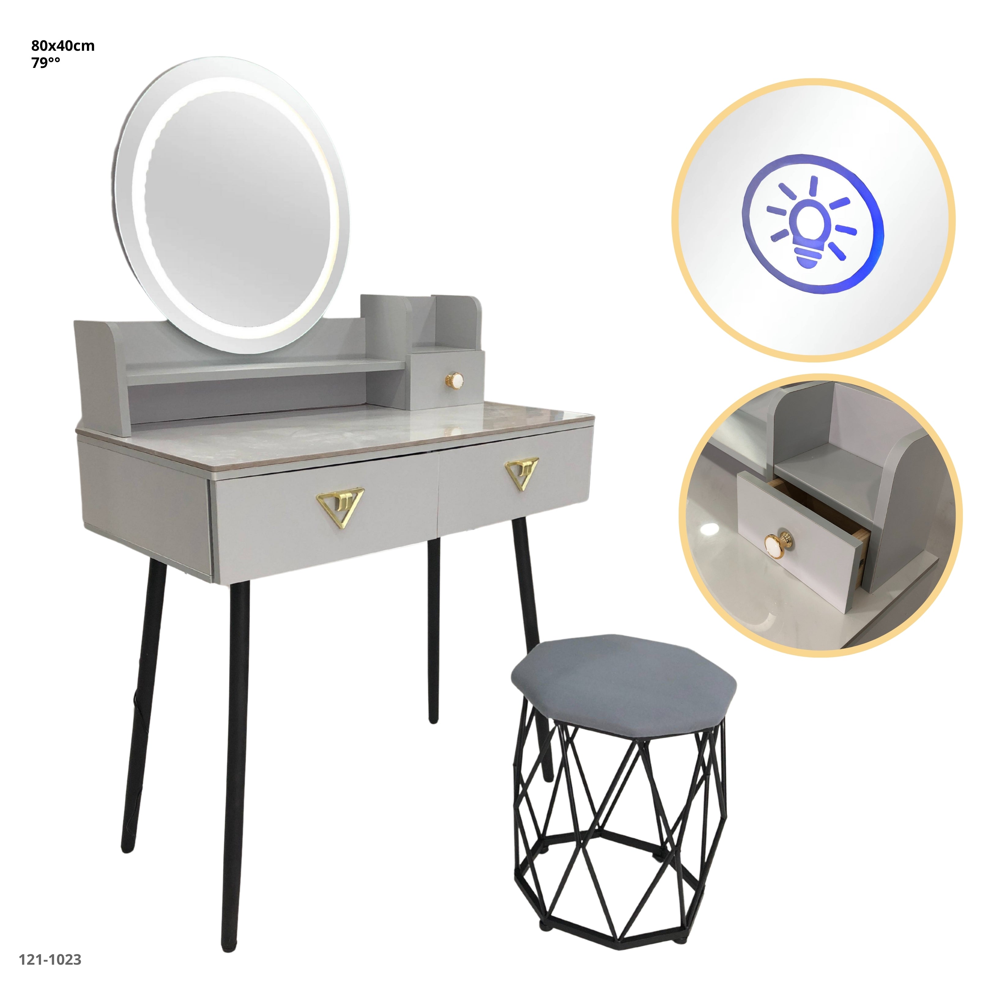 VANITY CON ESPEJO LED Y TABURETE