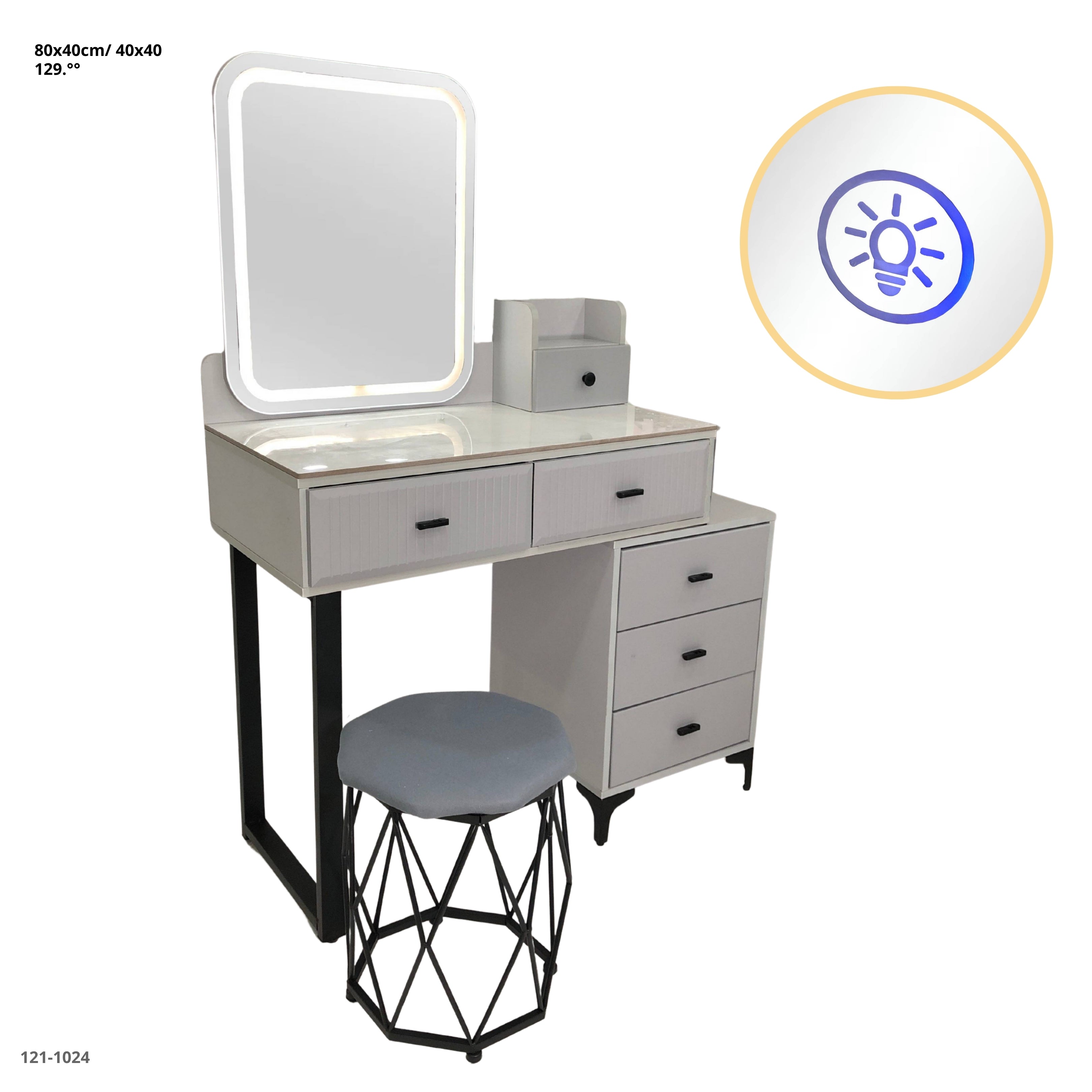 VANITY CON ESPEJO/LUZ/TABURETE 80*40CM /MESITA DE 3GAVETAS  40*40