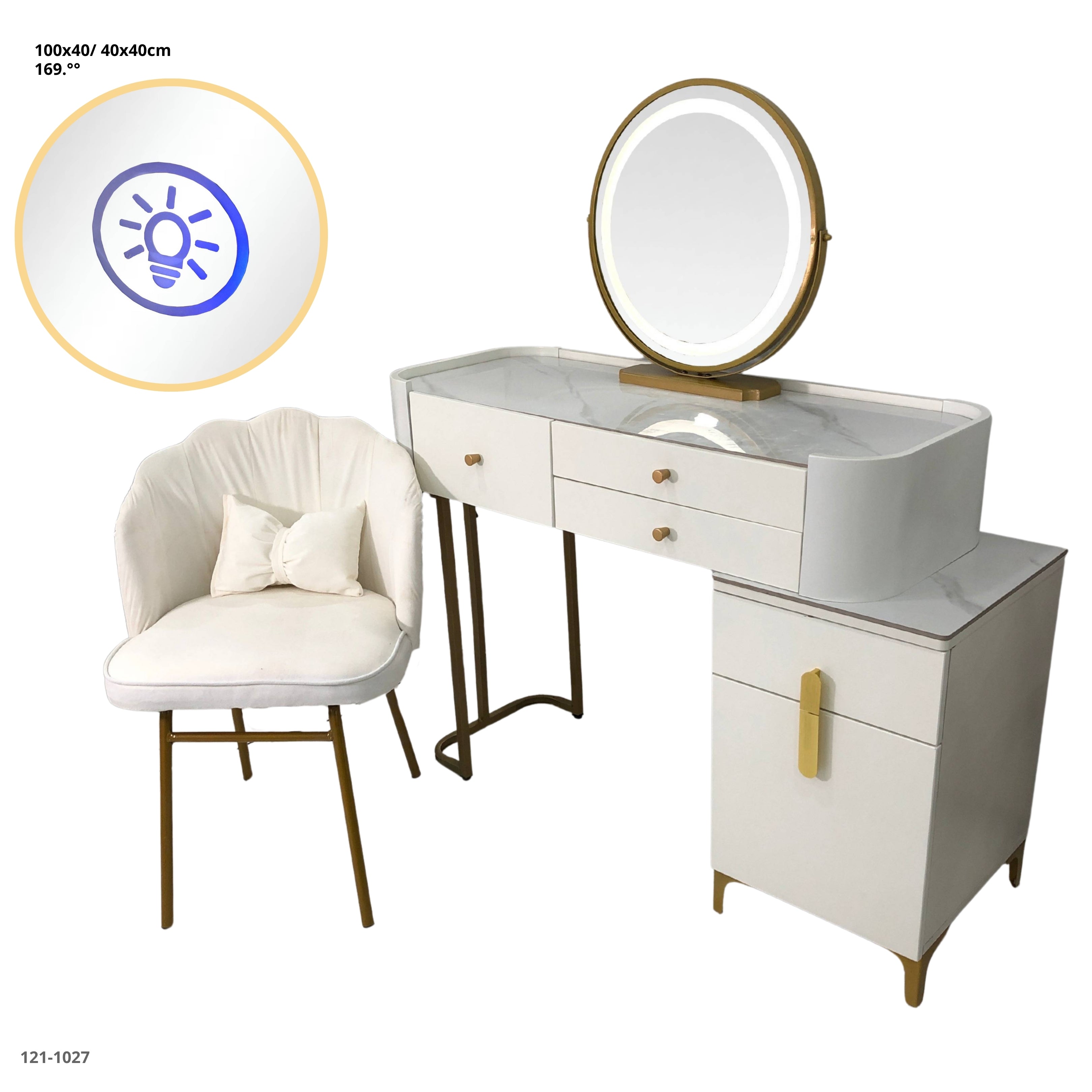 VANITY CON ESPEJO LED Y TABURETE