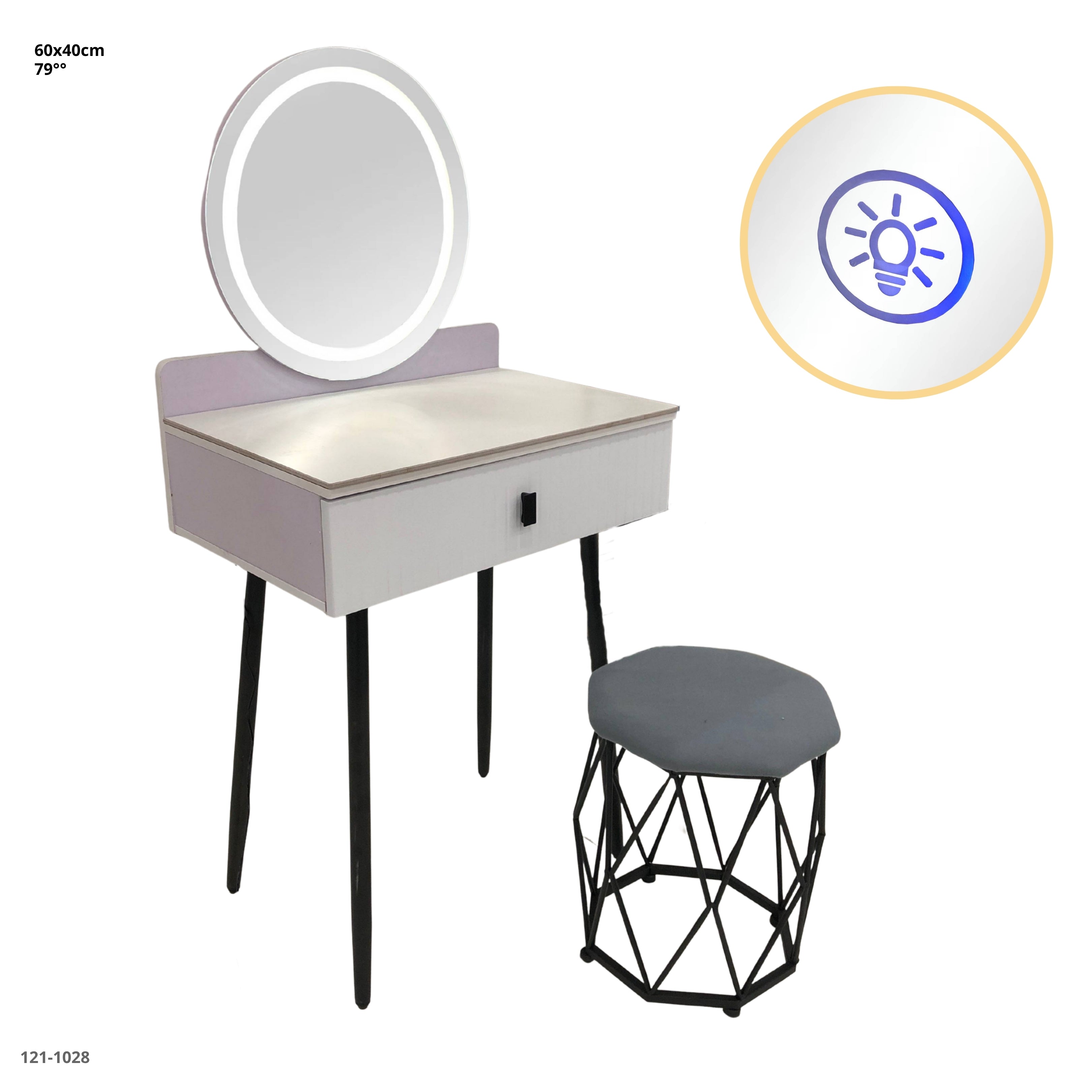 VANITY CON ESPEJO LED Y TABURETE