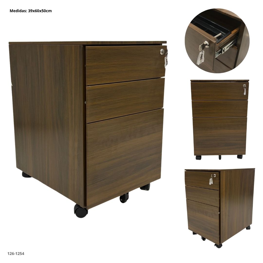 ARCHIVADOR METALICO 3 GAVETAS PEQUEÑO ESTILO MADERA  CON RUEDA