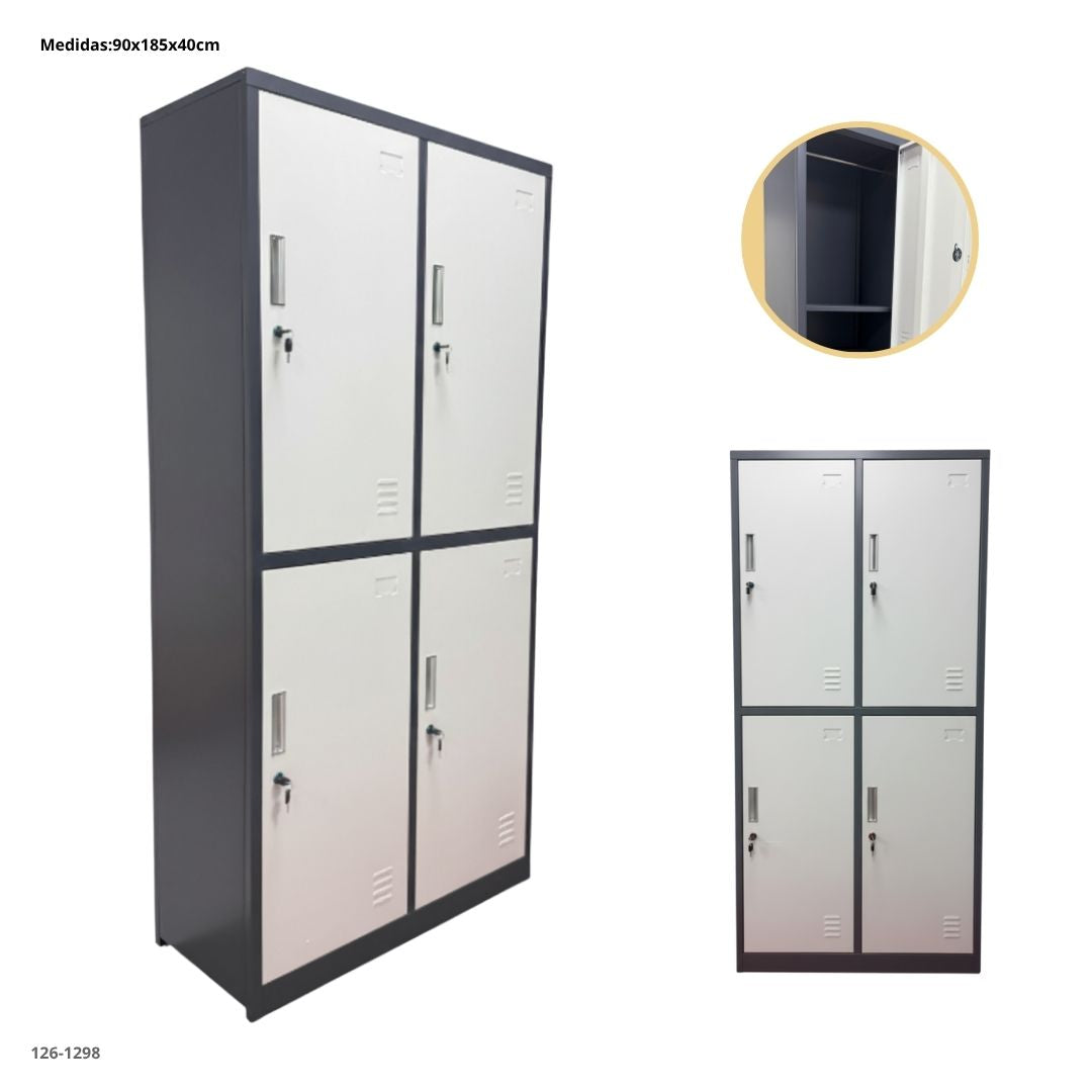 CASILLERO METALICO 4 PUERTAS GRIS OSCURO/BLANCO PLEAGBLE