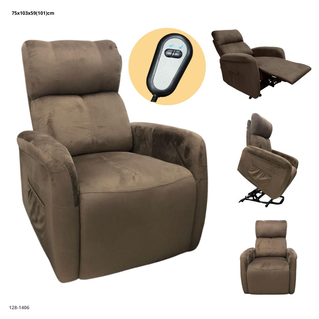 SOFA RECLINABLE  ELECTRICO ASISTENCIA MAYOR TELA CHOCOLATE OSCURO