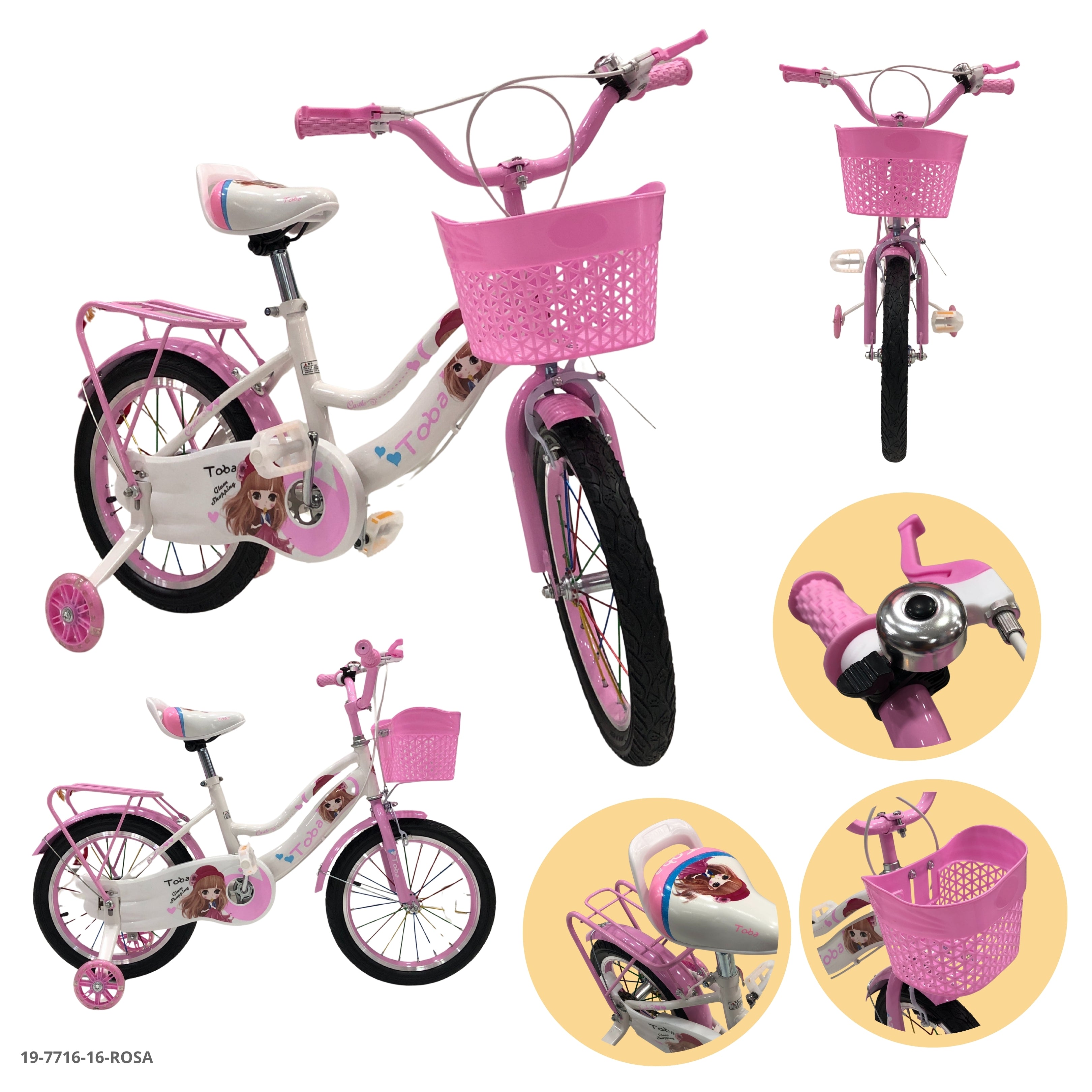 BICICLETA ROSA 16" C/CANASTA