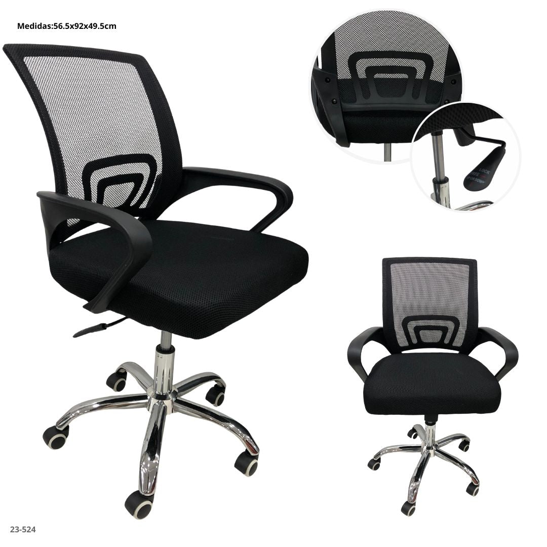 SILLA DE OFICINA NEGRA/BASE METAL CROMADO