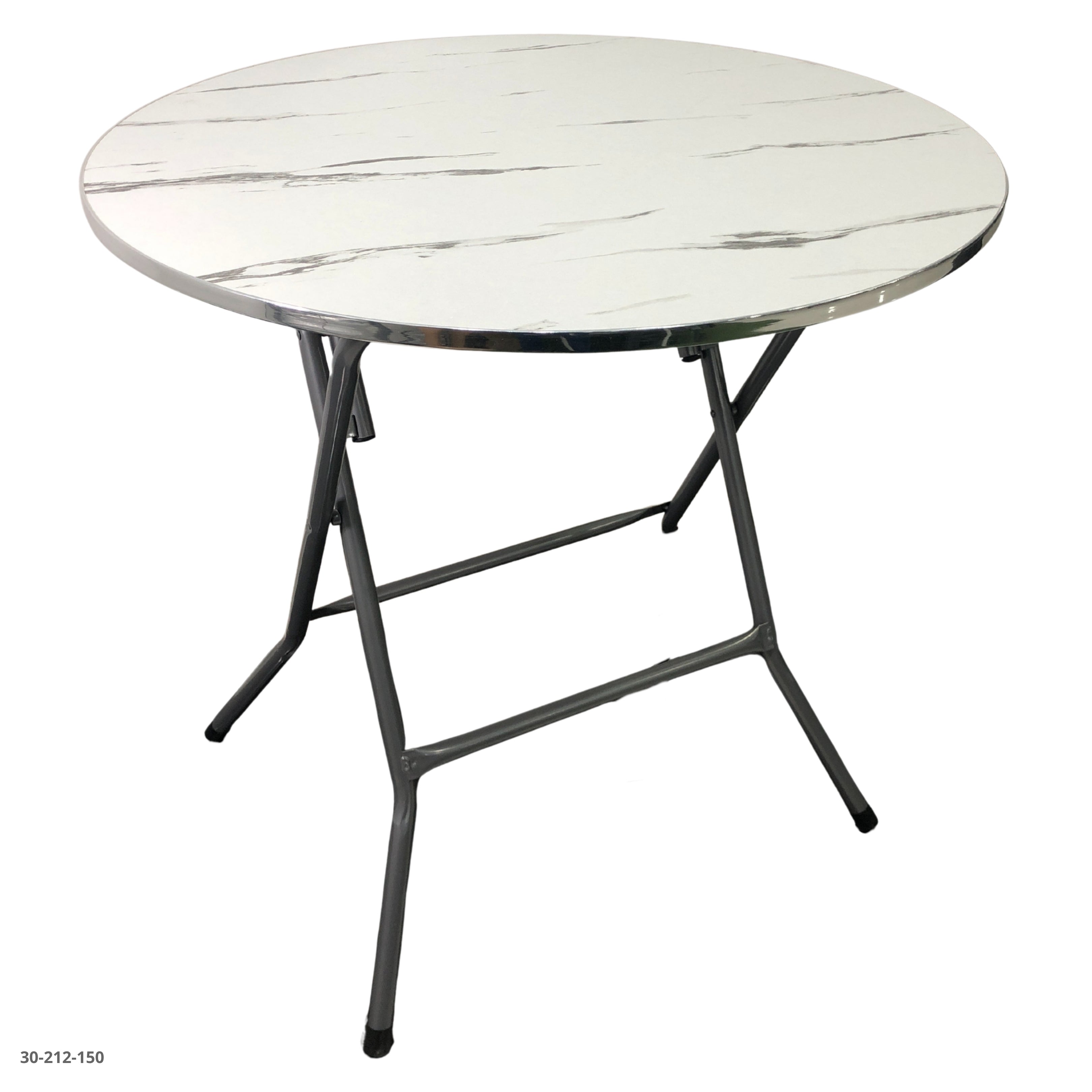 MESA REDONDA BLANCA C/BORDES PLATEADO