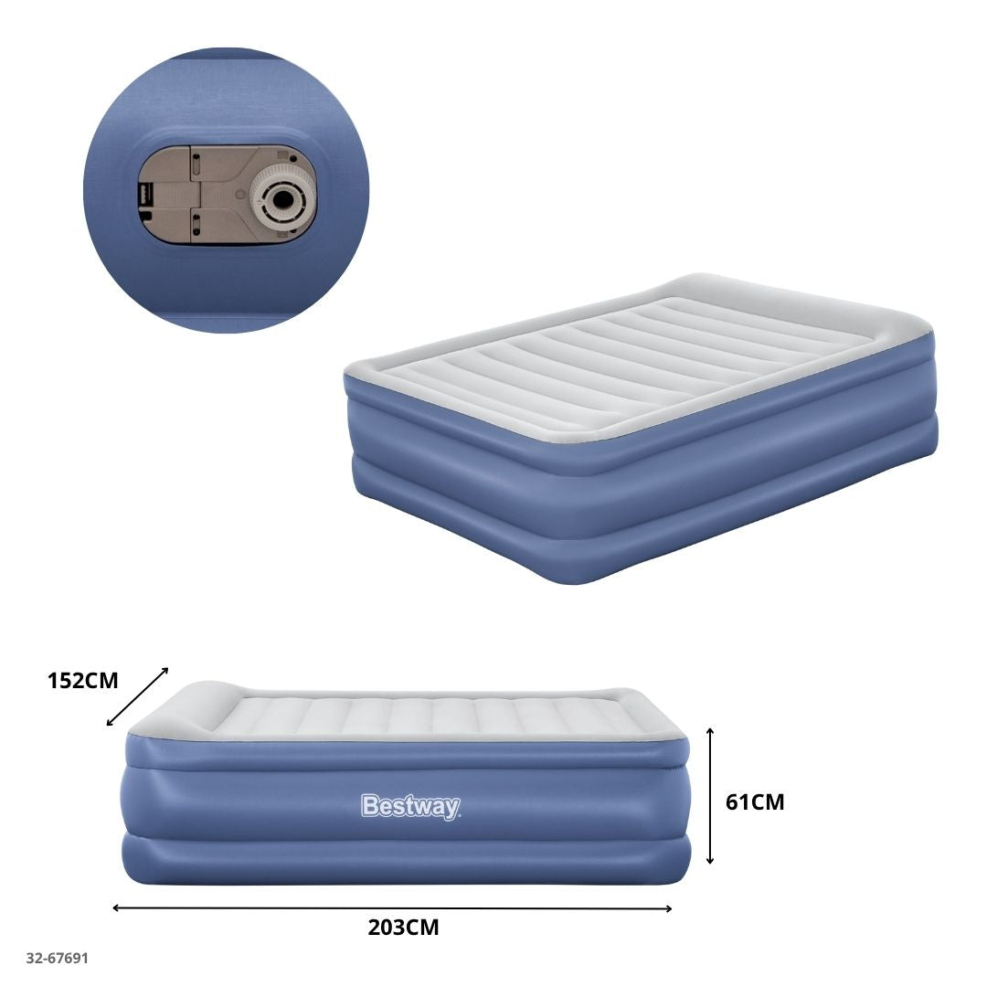 COLCHON INFLABLE QUEEN GRIS + INFLADOR 203*152*61CM