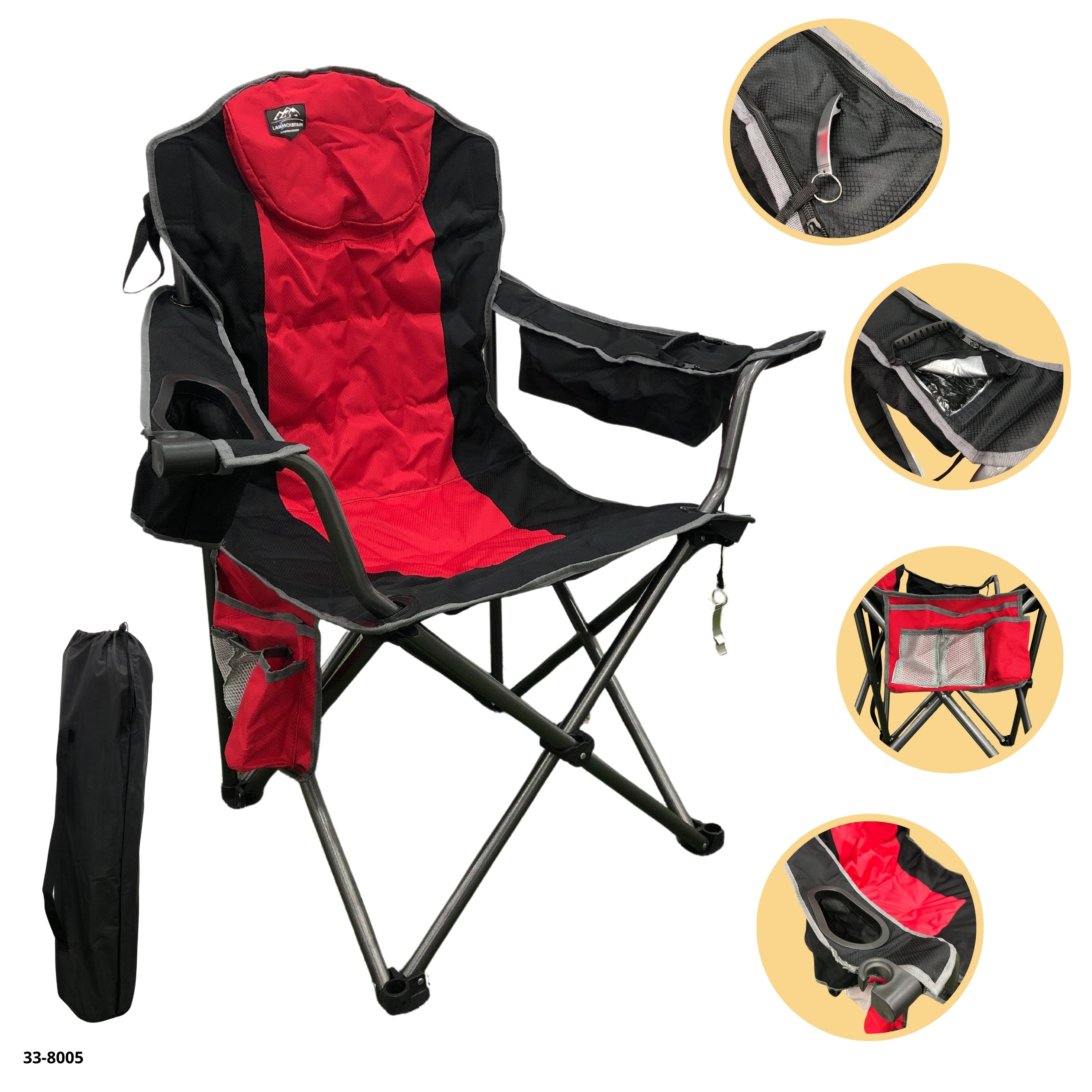 SILLA CAMPING NEGRO/ROJO DE LUJO