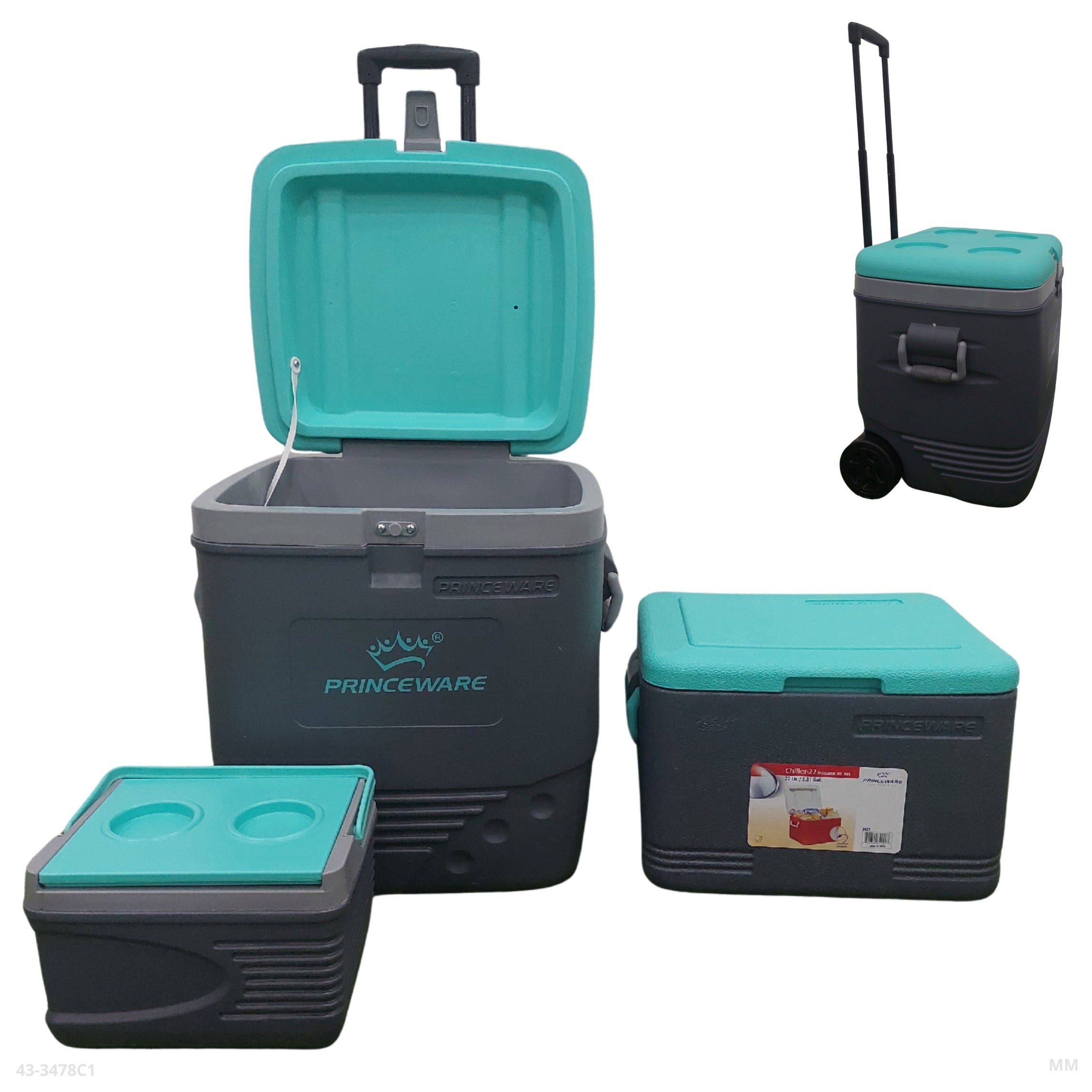 HIELERA GRIS/VERDE SET 3 PZAS
