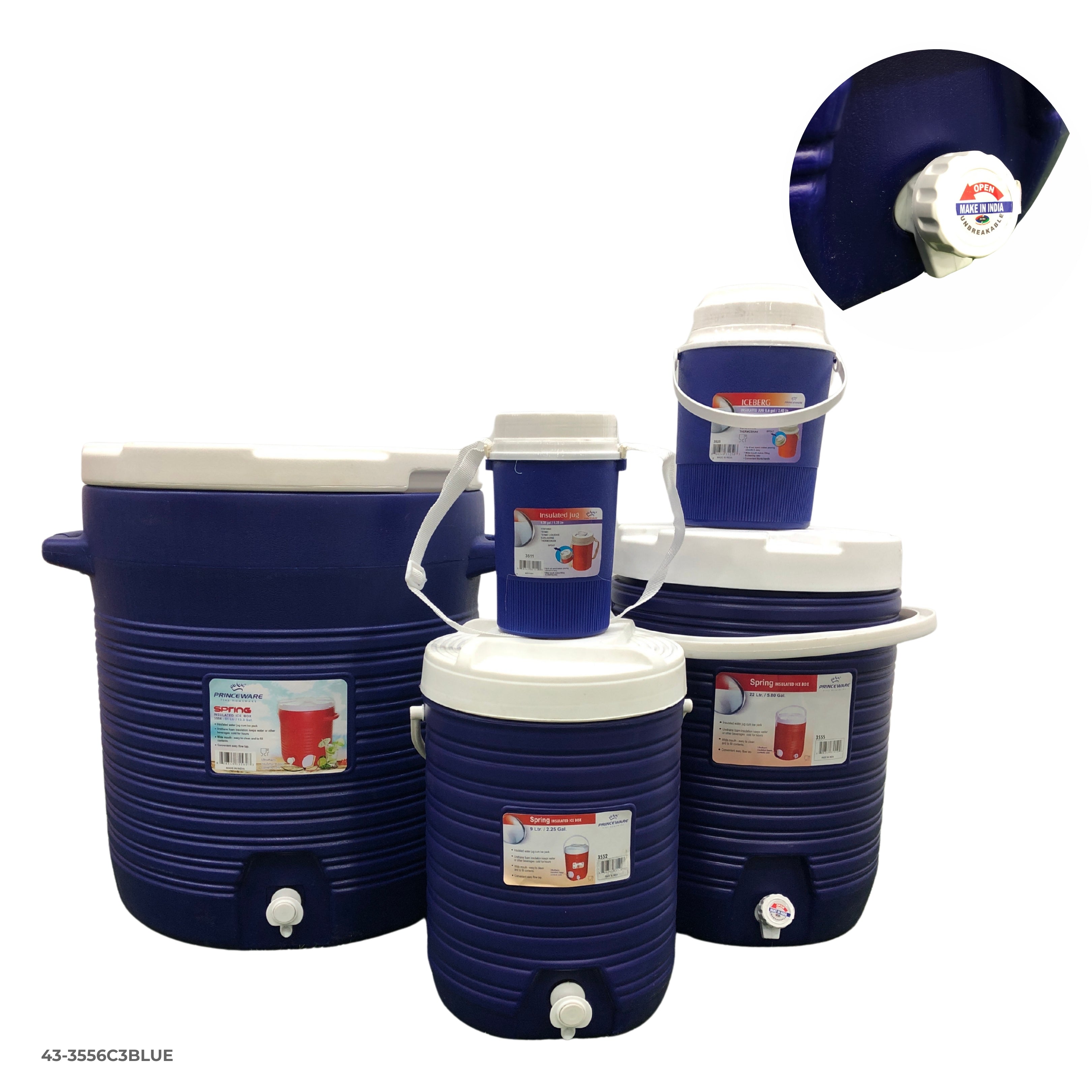 HIELERA AZUL SET 5 PZAS (51L+22L+9L+2.4L+1.25L)