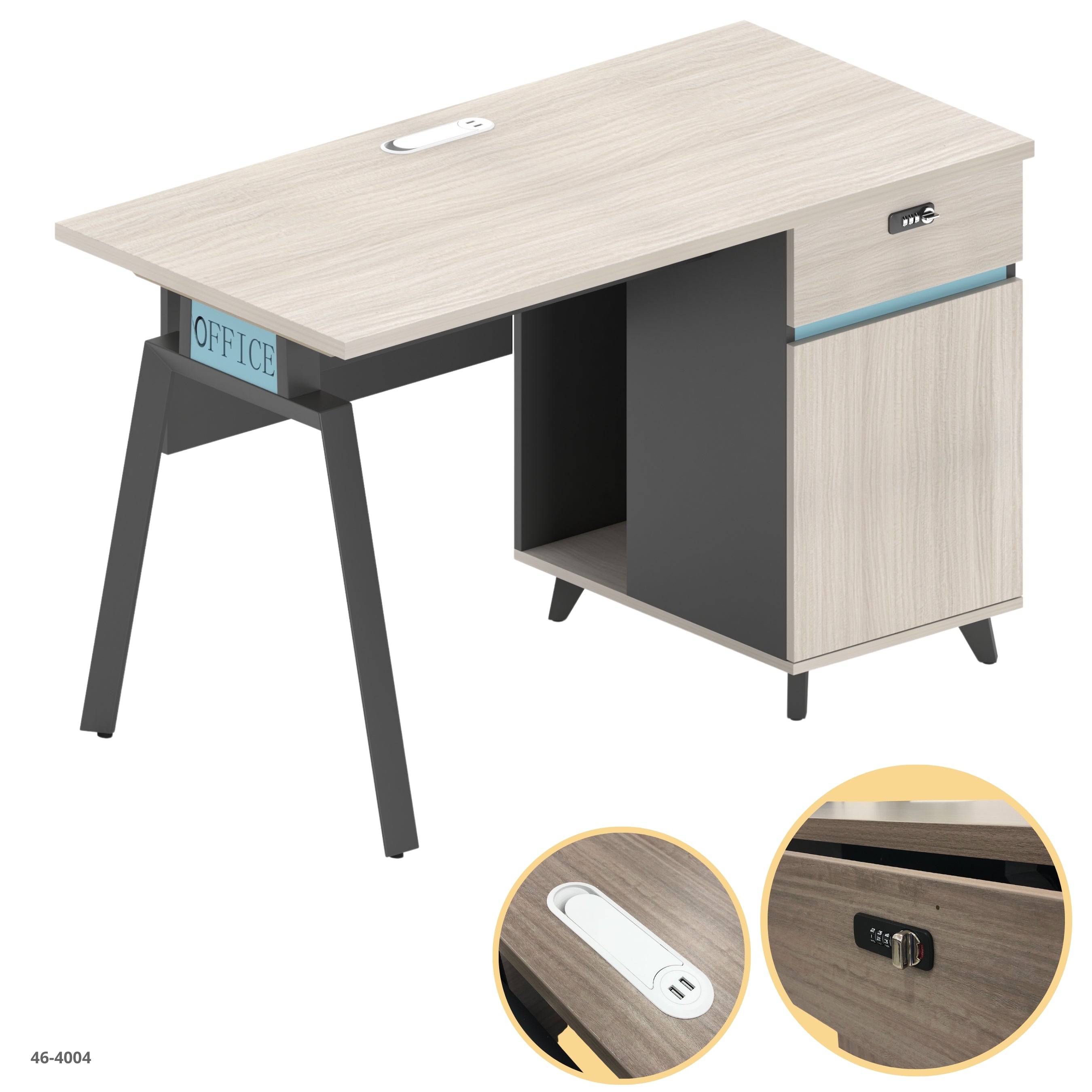 MESA DE OFICINA GRIS+GABINETE CON BLOQUEO