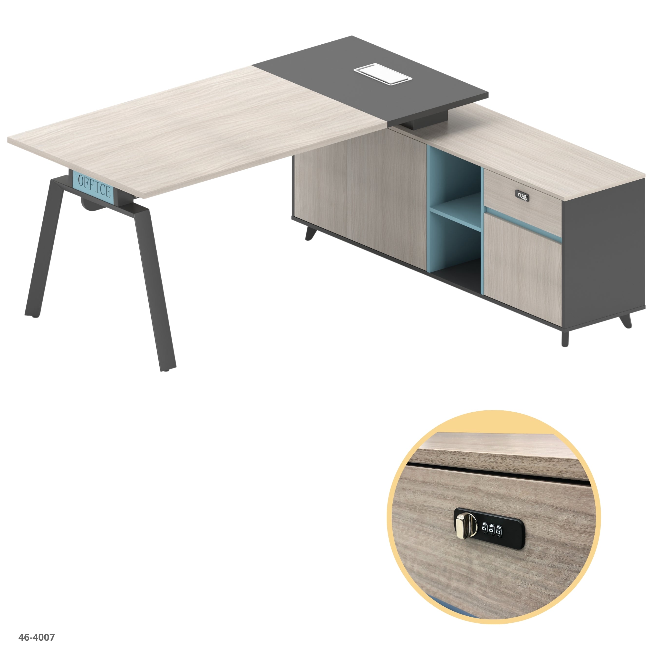 MESA DE OFICINA GRIS CON GABINETE