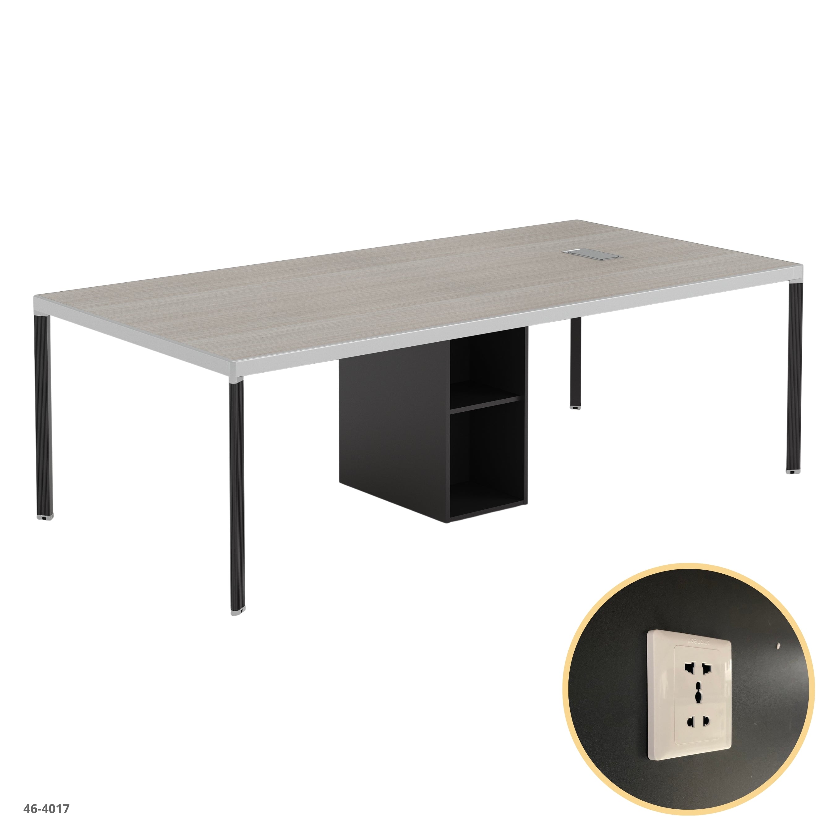 MESA DE CONFERENCIA GRIS CON ENCHUFE