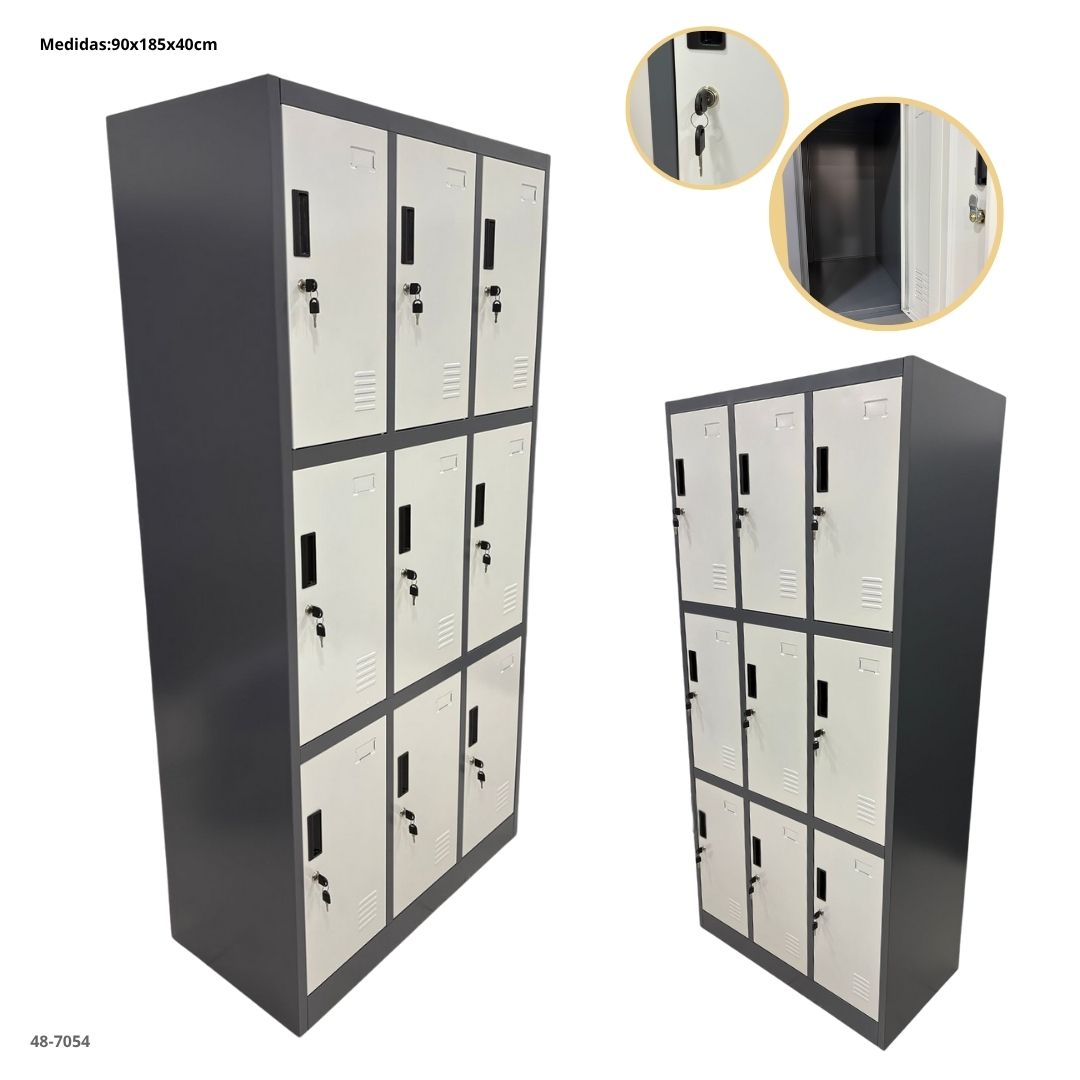 CASILLERO METALICO 9 PUERTAS GRIS OSCURO/BLANCO