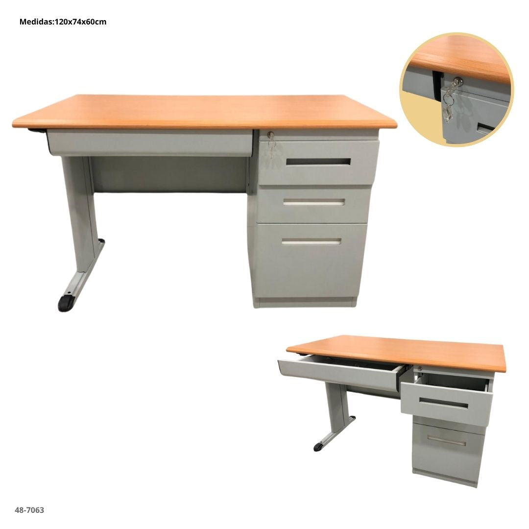 ESCRITORIO DE OFICINA  METALICO GRIS OSCURO CON 4 GAVETAS 120*60*75CM