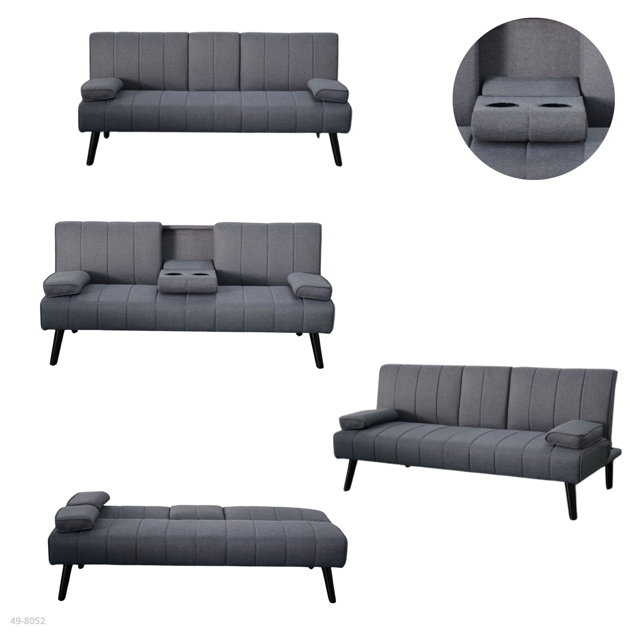 SOFA CAMA GRIS/ PATAS NEGRAS