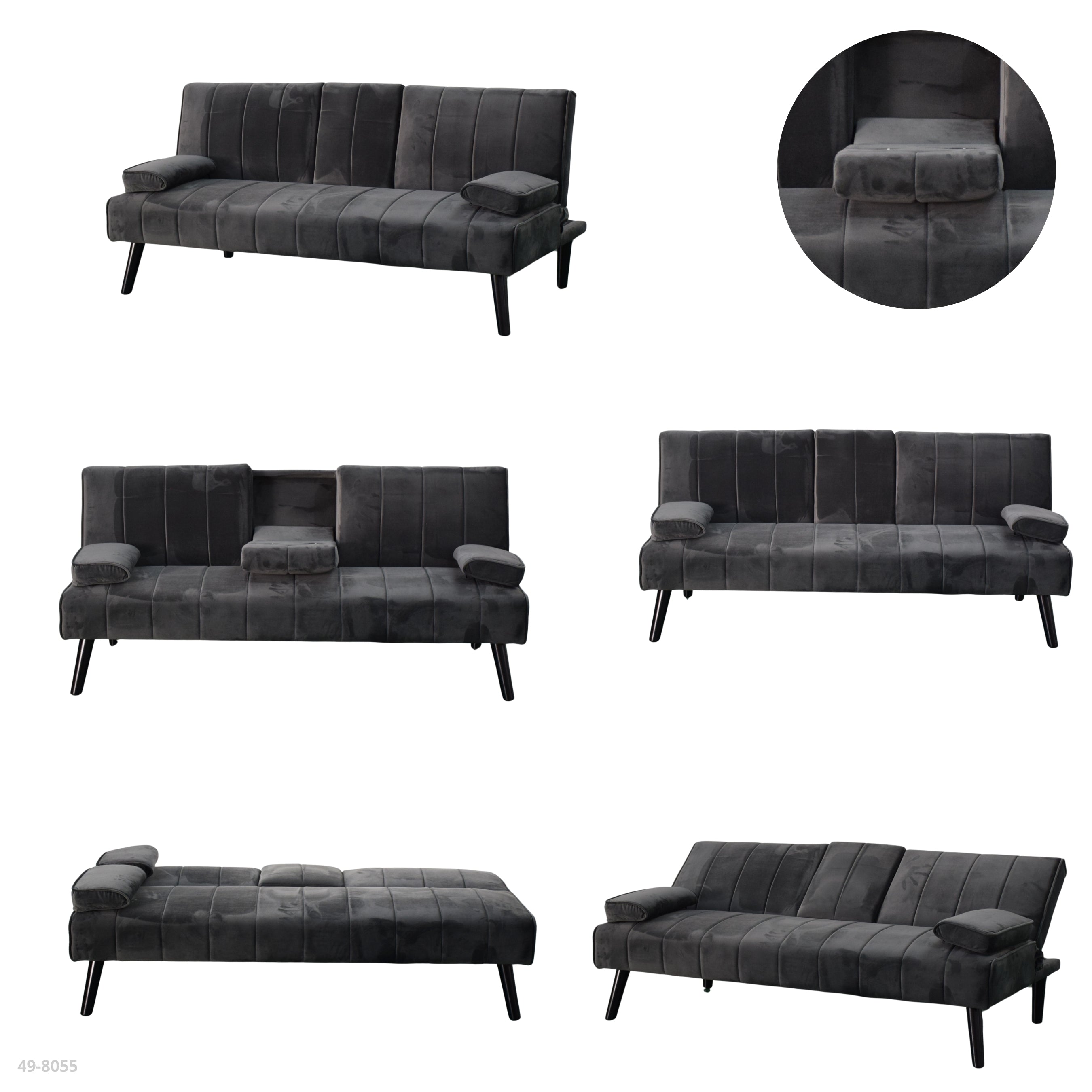 SOFA CAMA GRIS OSCURO/PATAS NEGRAS