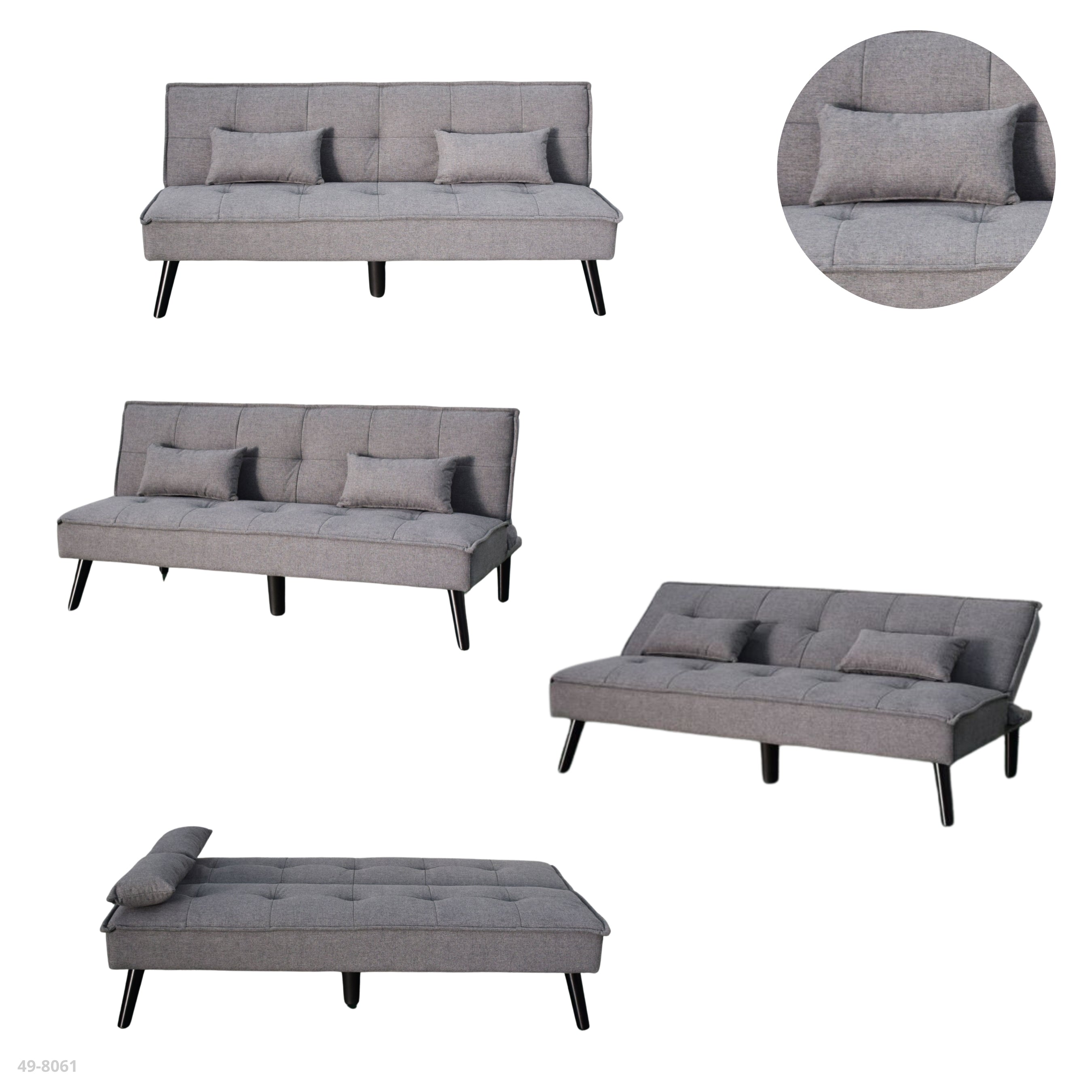 SOFA CAMA GRIS CLARO/PATAS NEGRAS