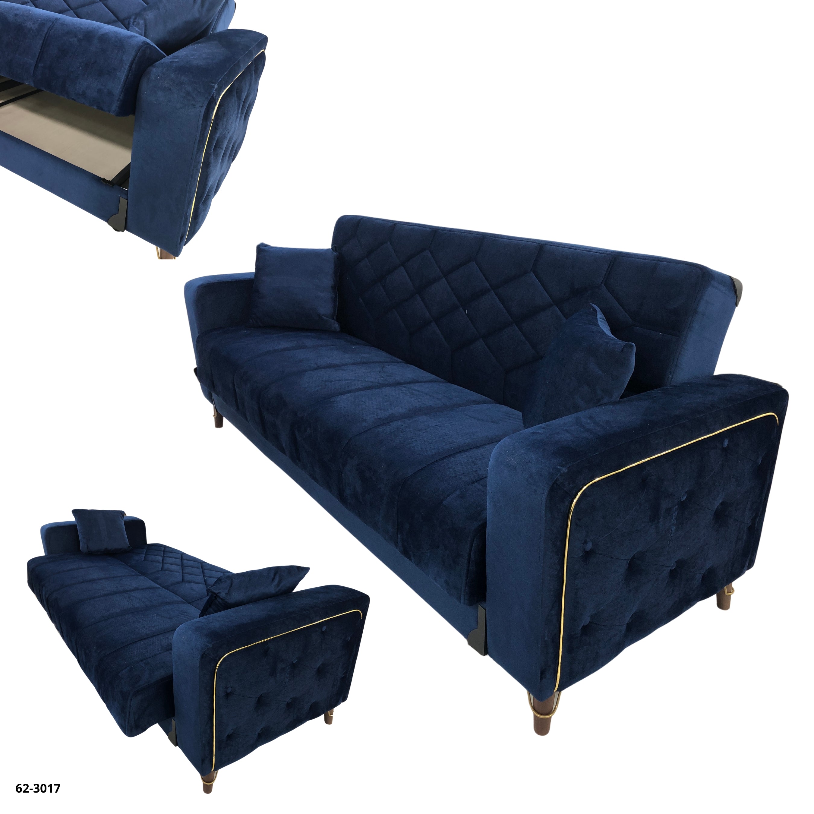 MELISA SOFA BED BLUE/GOLD / 62-3017