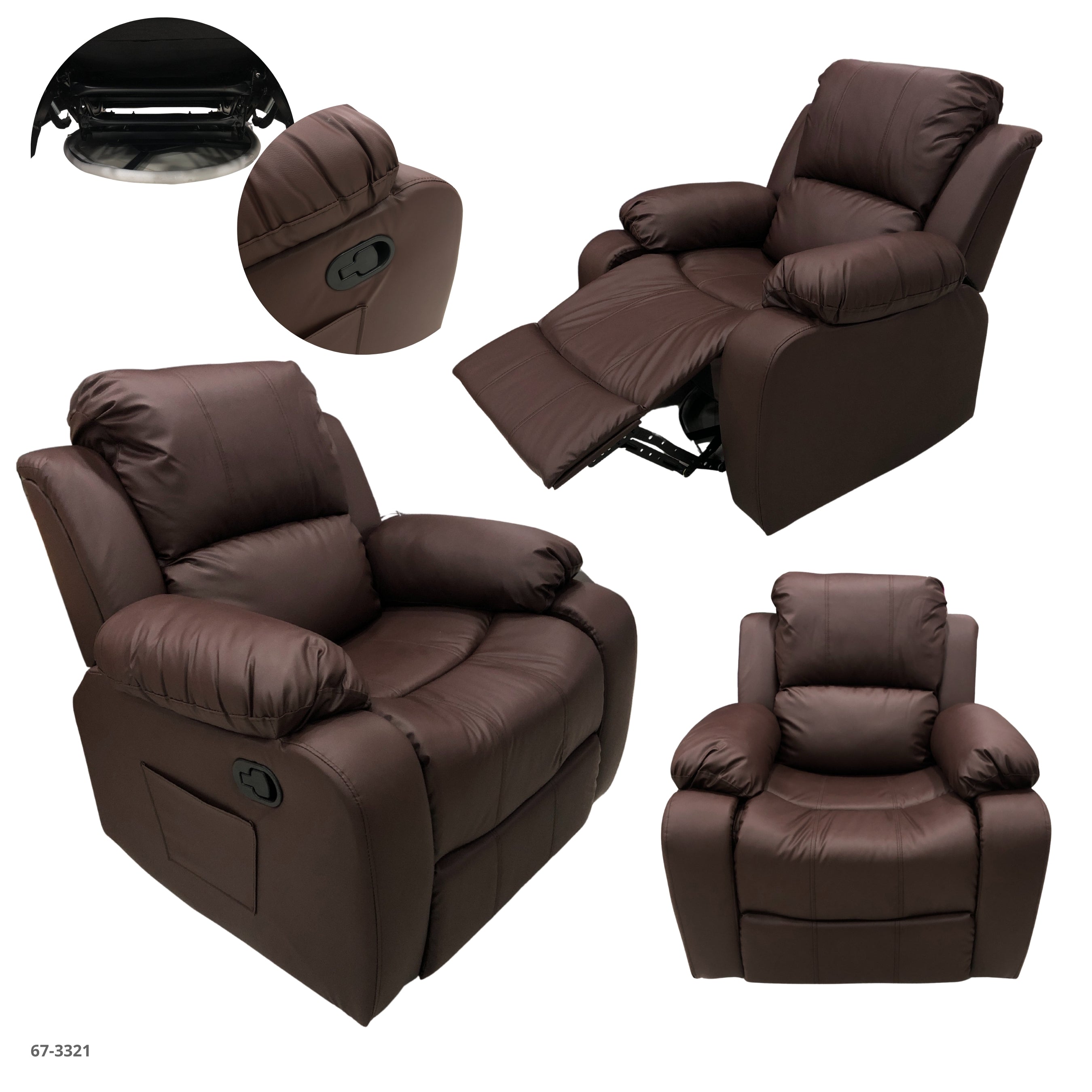 SOFA RECLINABLE GIRATORIO MECEDORA DE CUERINA CHOCOLATE