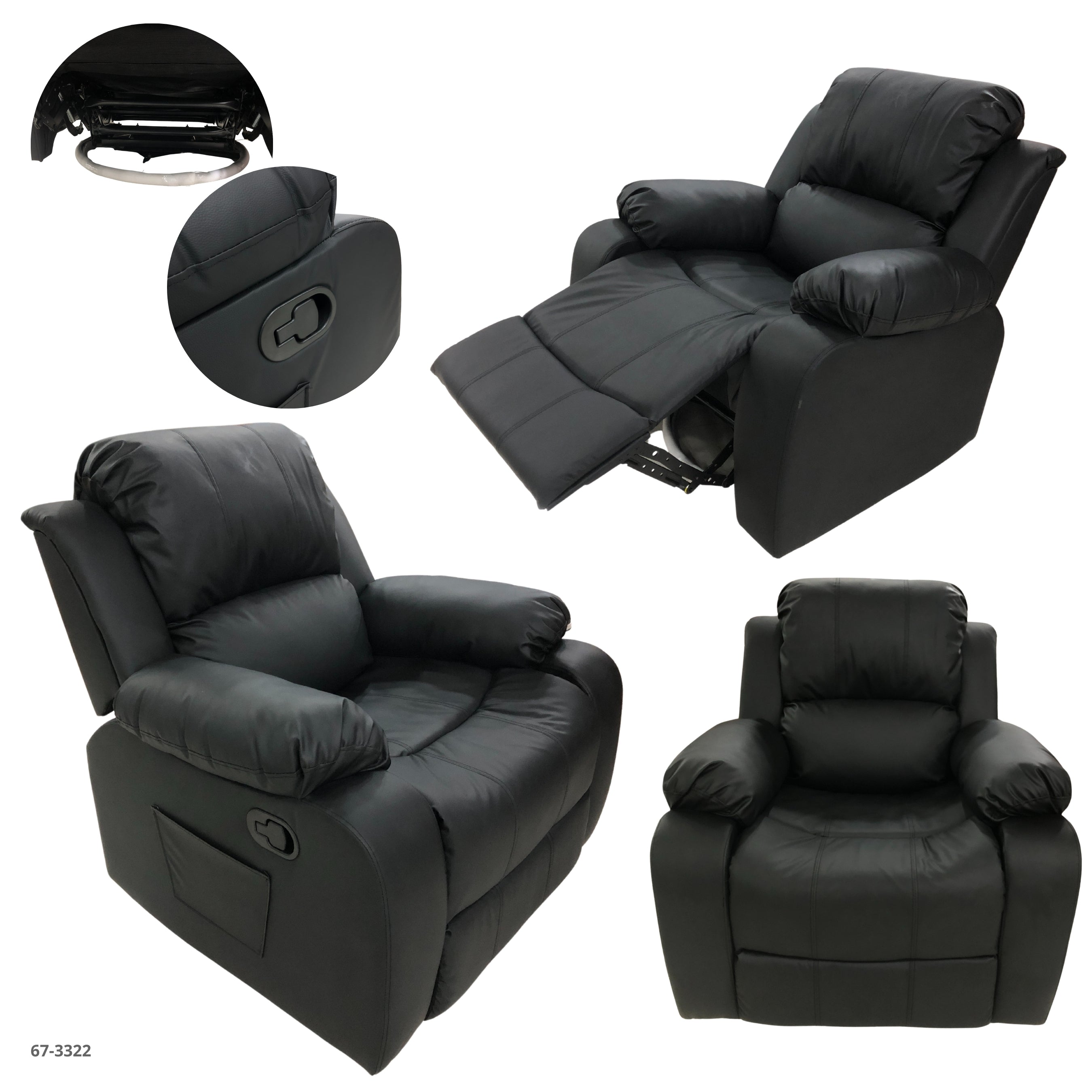 SOFA RECLINABLE GIRATORIO MECEDORA DE CUERINA NEGRO