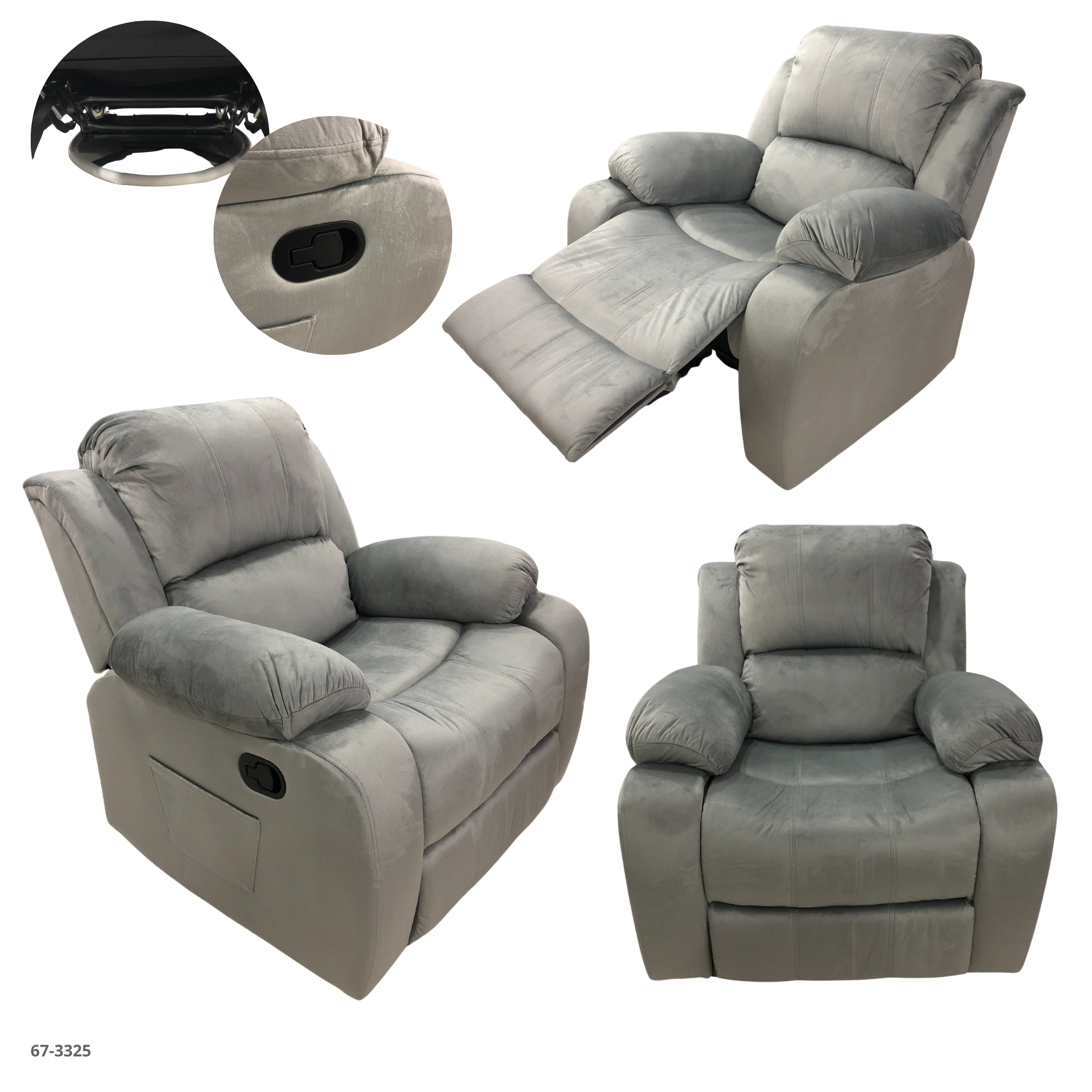 SOFA RECLINABLE GIRATORIO MECEDORA DE TELA GRIS