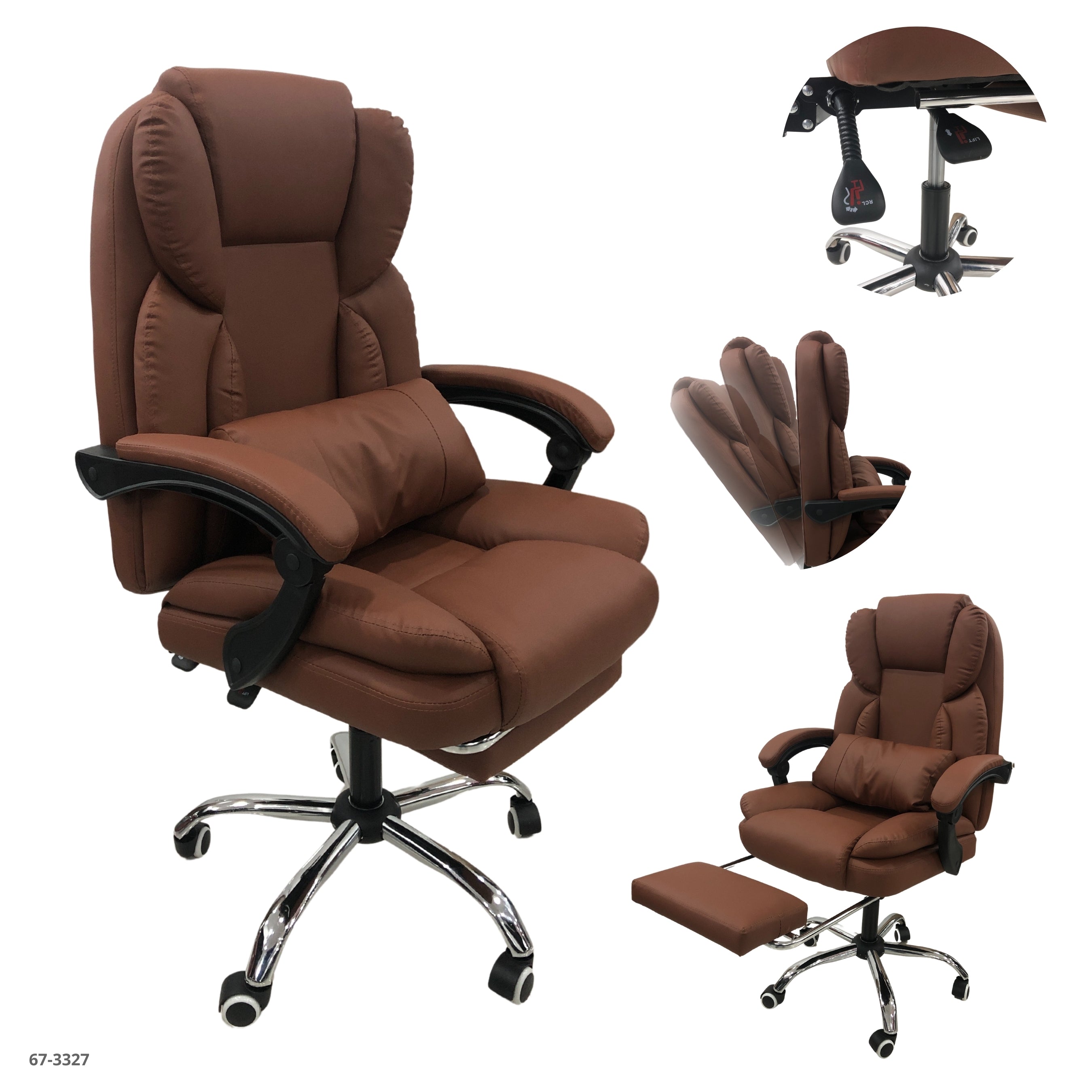 SILLA DE OFICINA CUERINA KAKY OSCURO+REPOSA PIES+COJIN