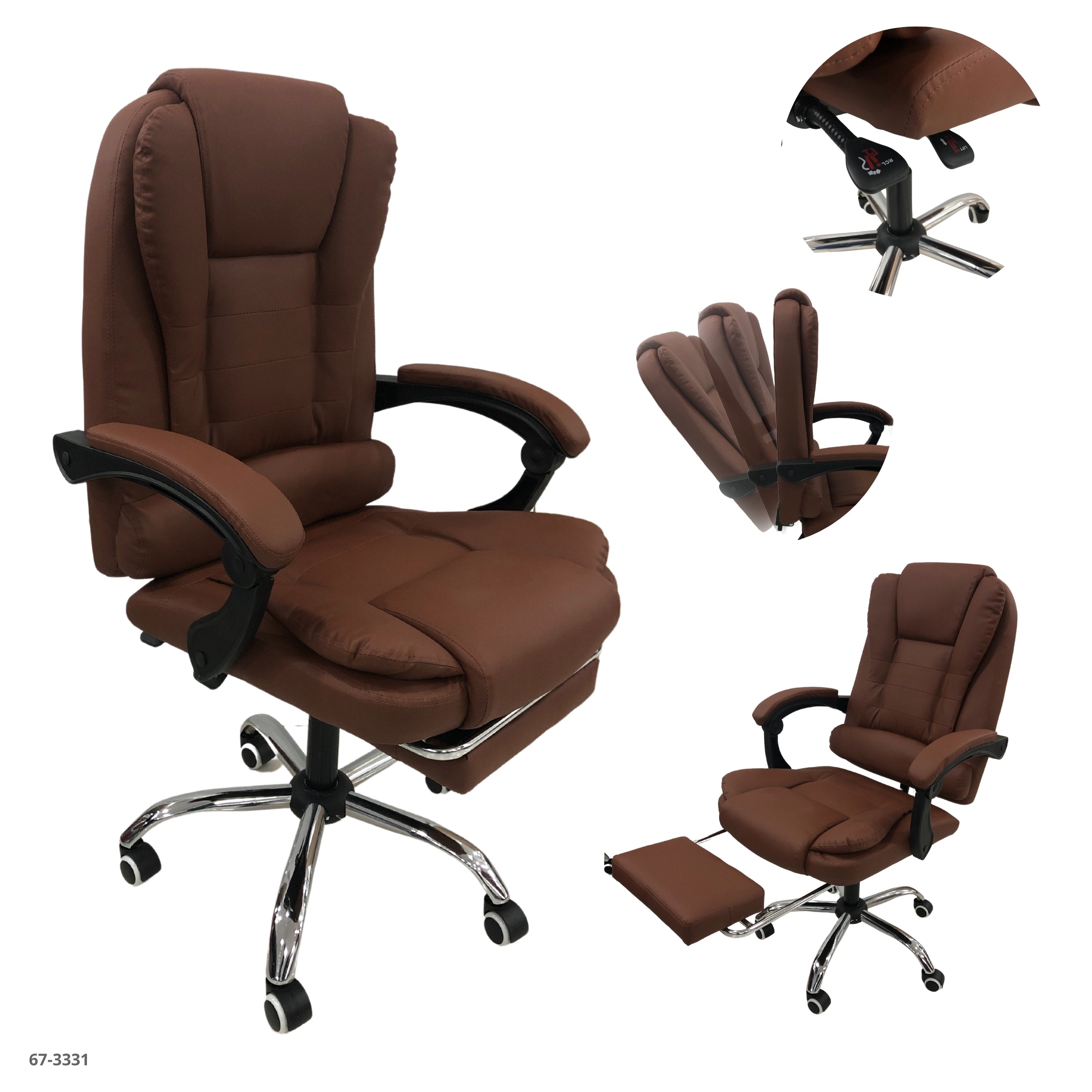 SILLA DE OFICINA CUERINA KAKY OSCURO CON REPOSA PIES