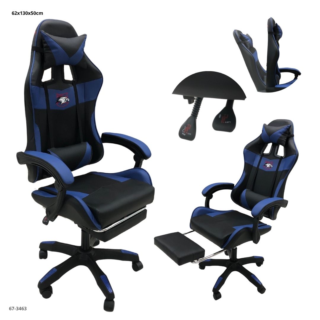 SILLA GAMING NEGRO/AZUL CON REPOSA PIE