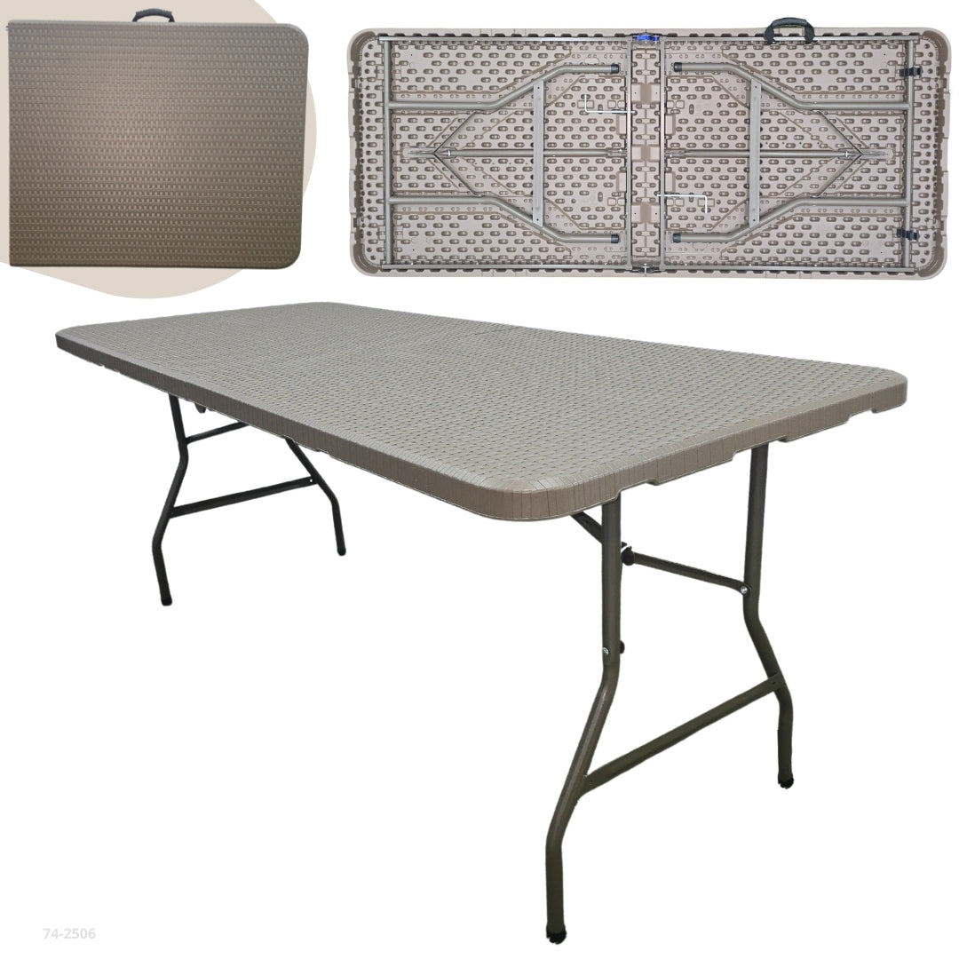 MESA 6' RATTAN PLEGABLE DE PLASTICO CHOCOLATE ESP 4CM 180X75X75 cm
