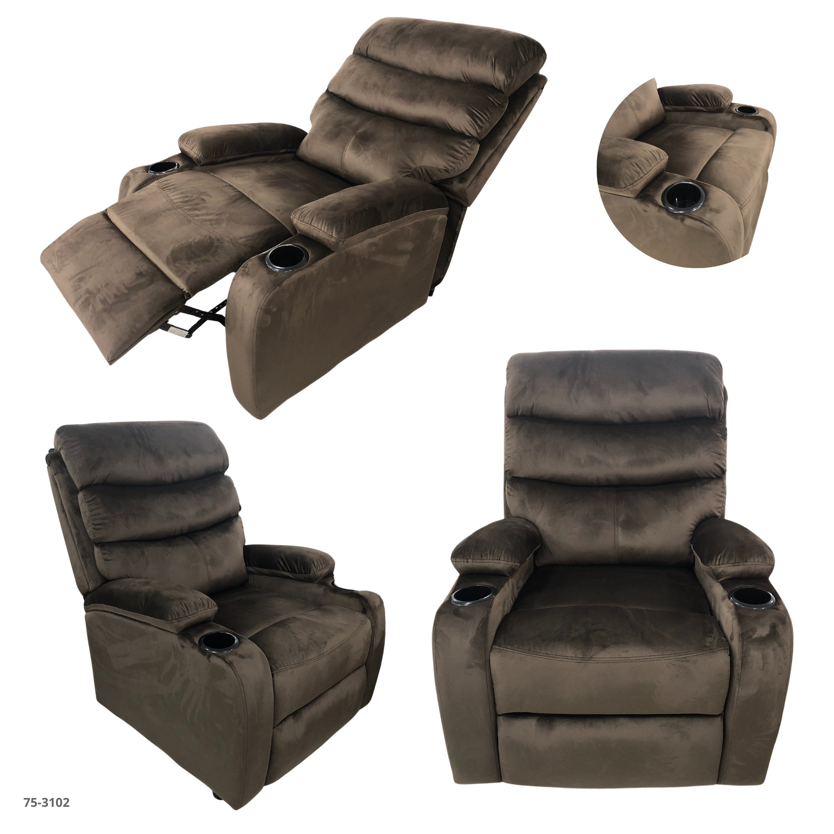 SOFA RECLINABLE CHOCOLATE CON PORTAVASOS