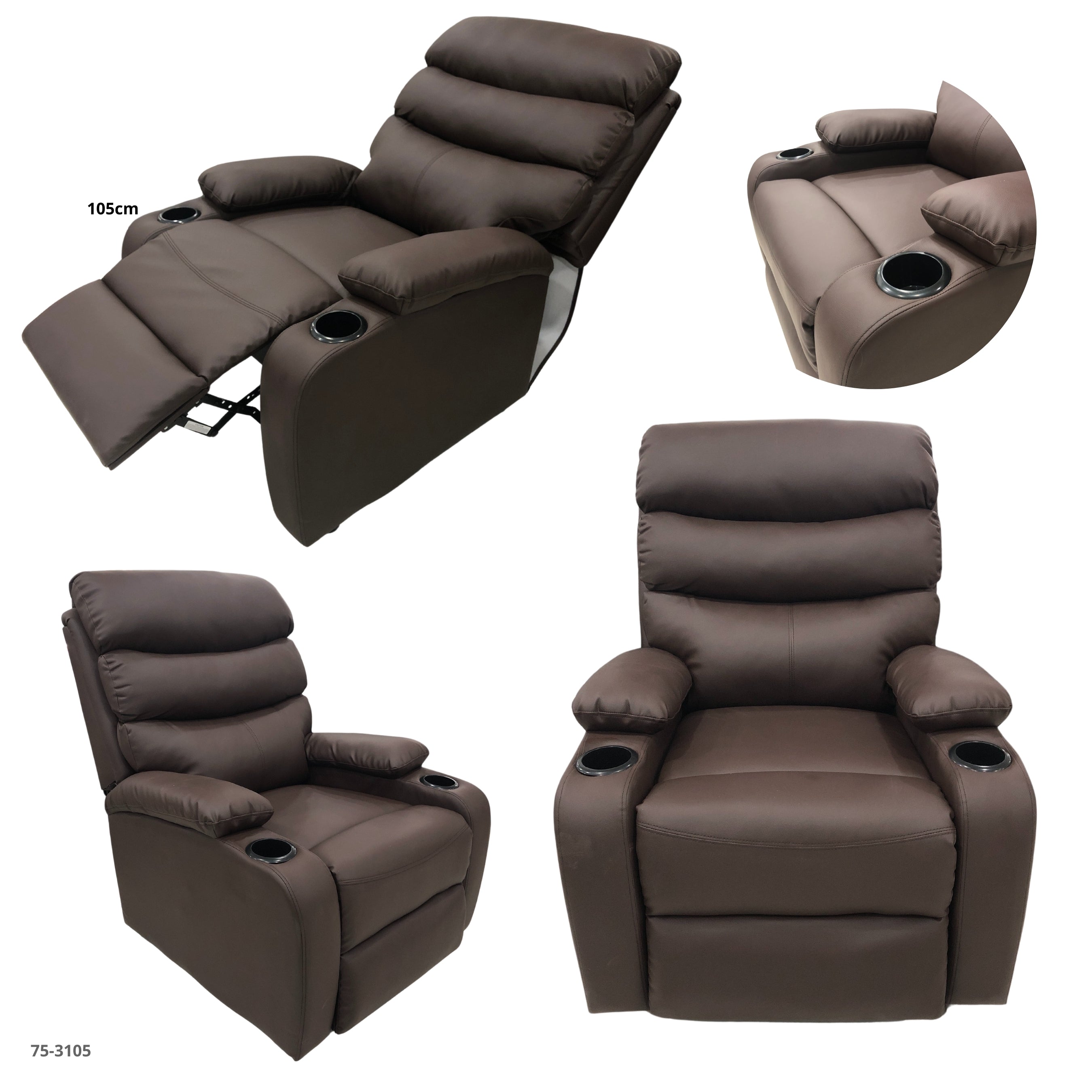 SOFA RECLINABLE CHOCOLATE CON PORTAVASOS CUERO DE AIRE