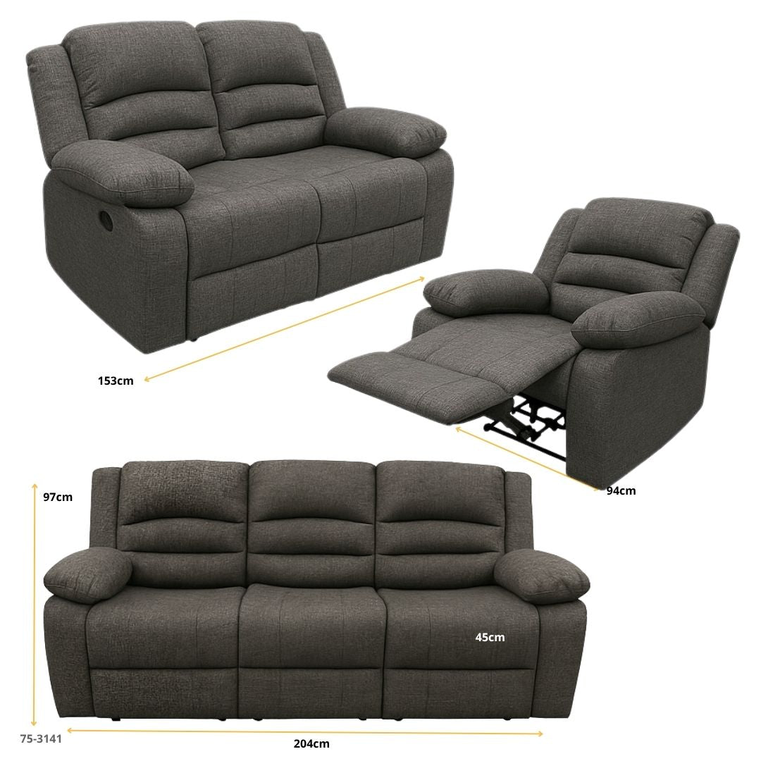 JUEGO DE SOFA GRIS RECLINABLE 3, 2, 1 TELA